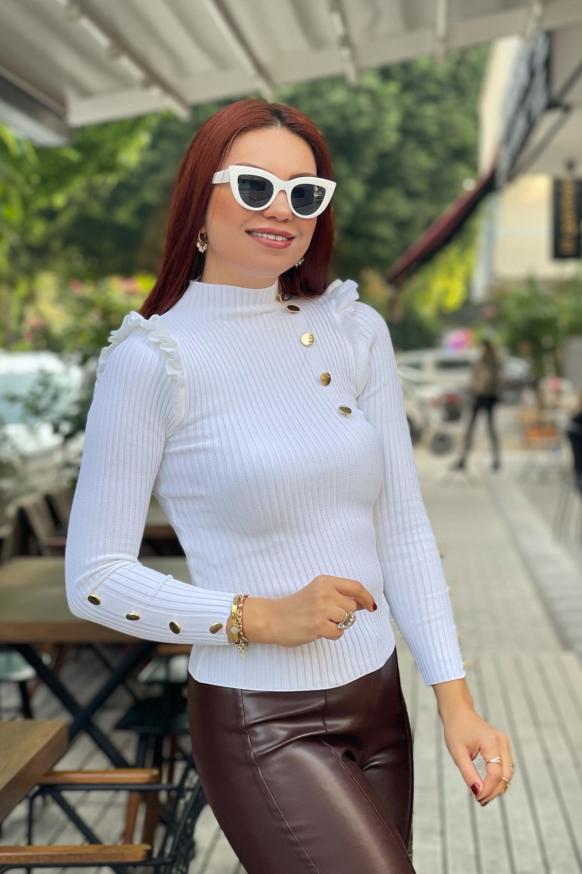 Gold Düğme Detaylı Triko 