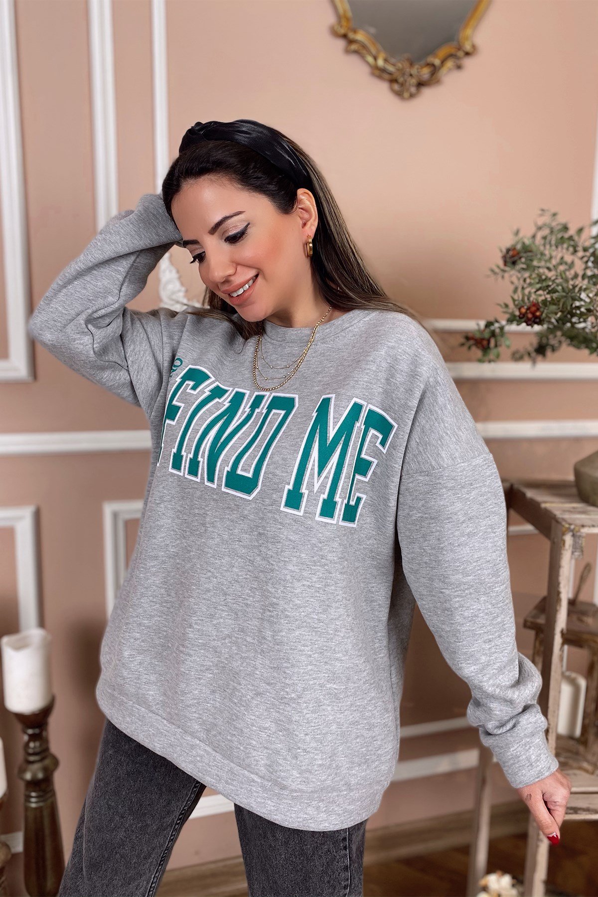 Gri Baskılı Sweatshirt