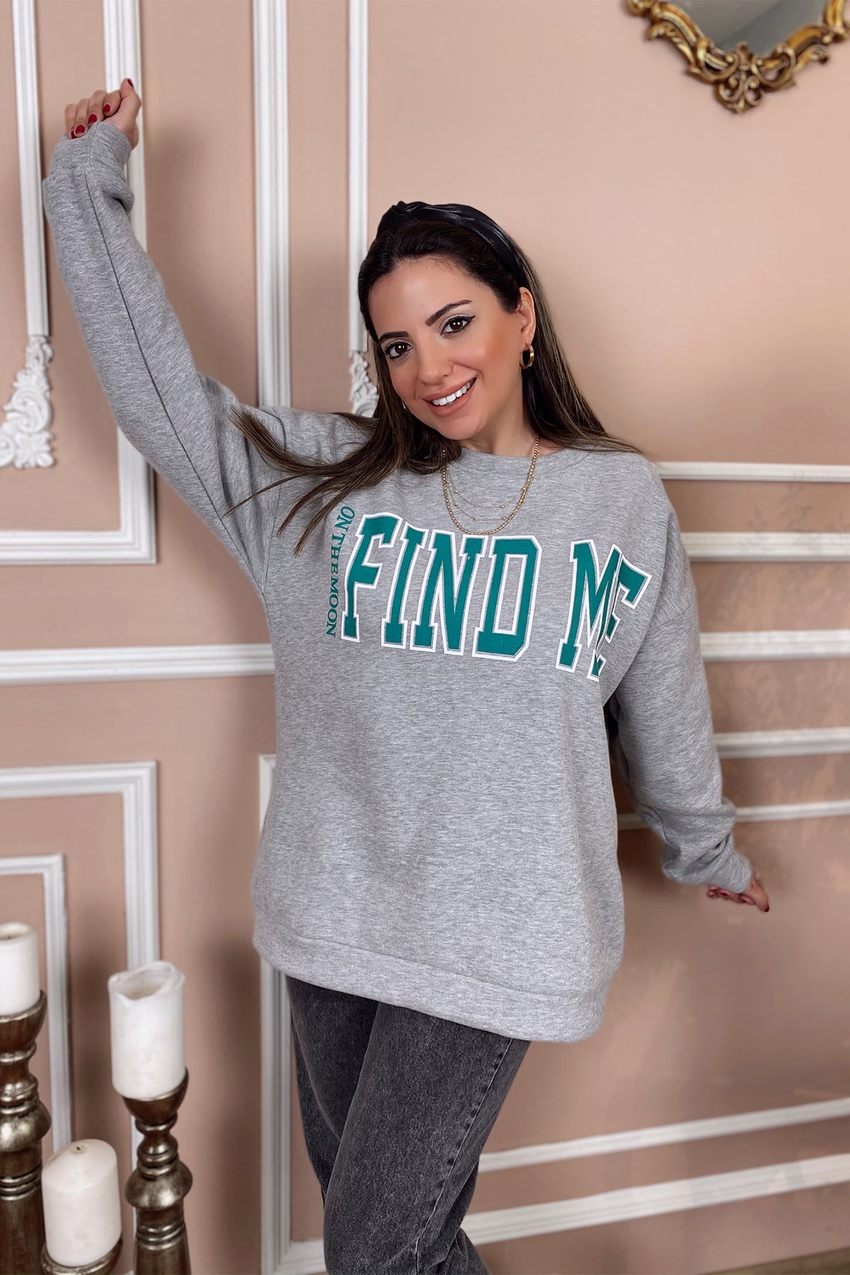Gri Baskılı Sweatshirt
