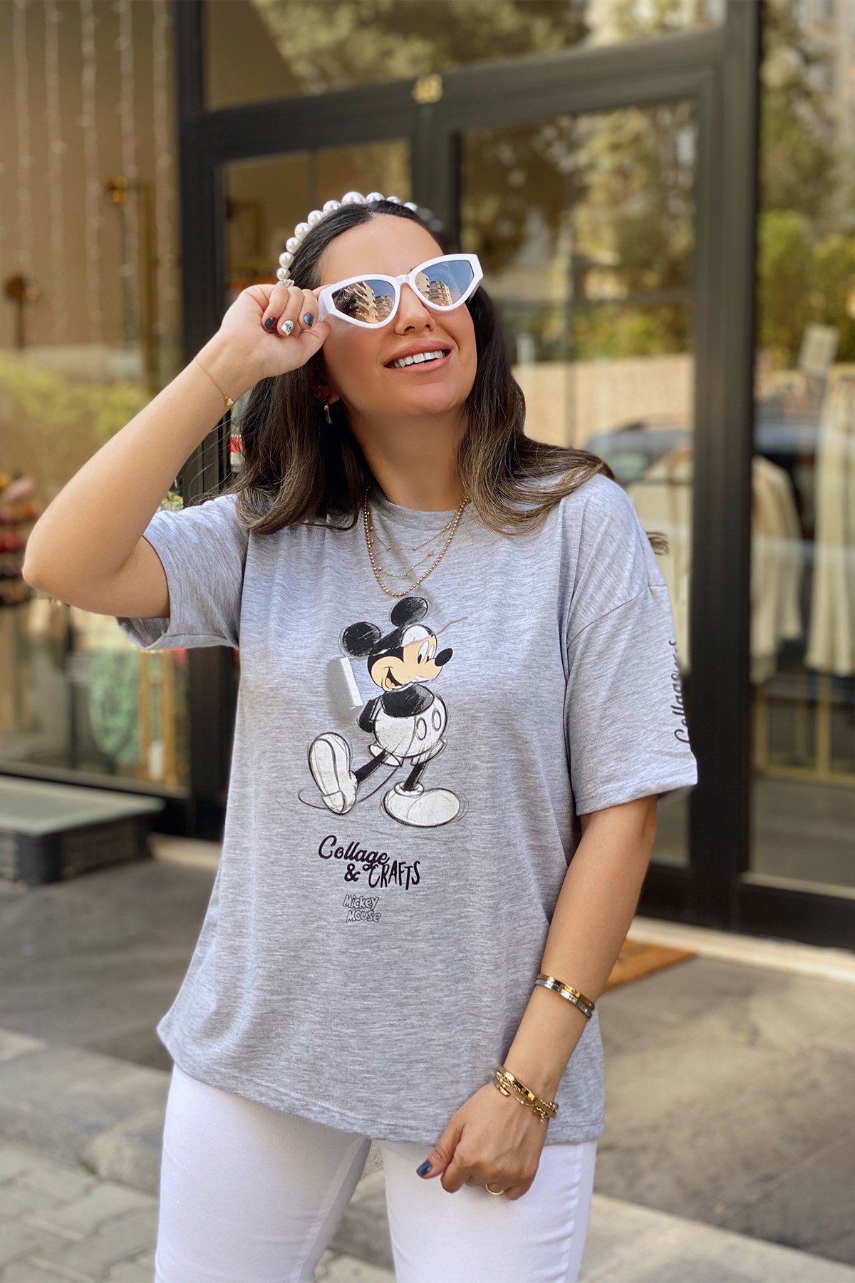 Gri Mickey Detaylı Tshirt