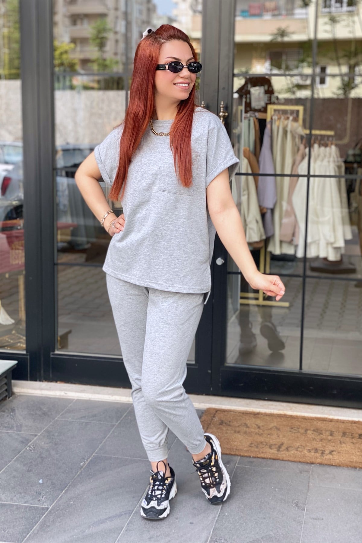 Gri Yarım Kol Takım