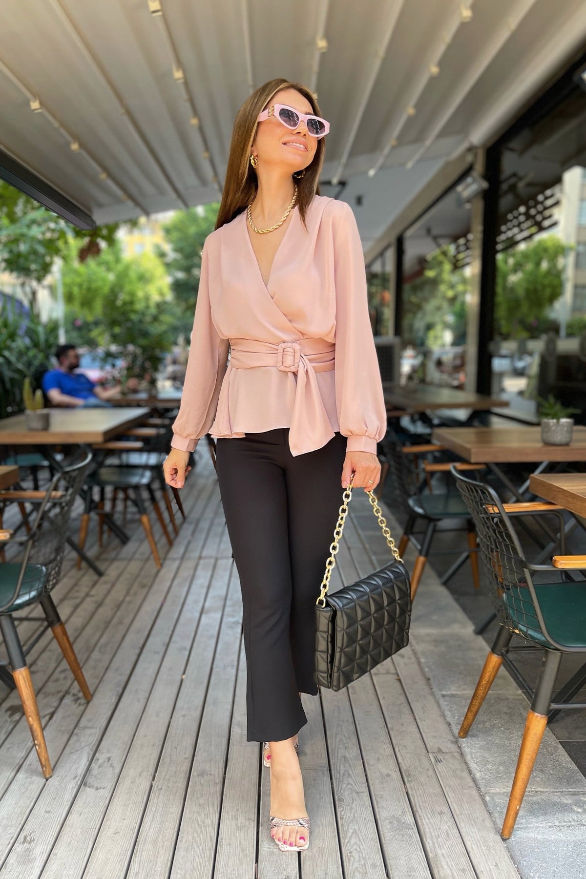 Gül Kurusu Kemerli Bluz