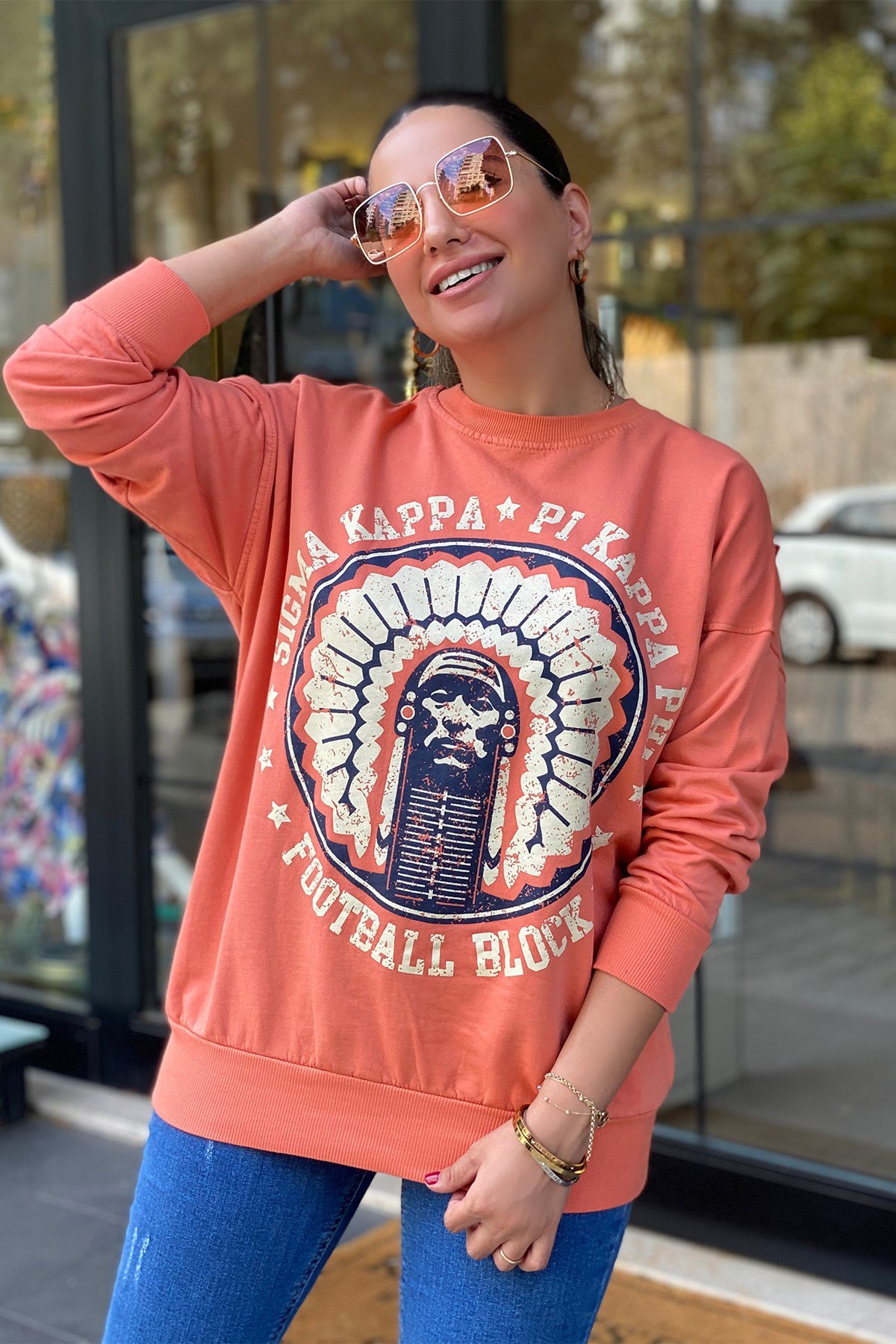 Gülkurusu Önü Baskılı Sweatshirt