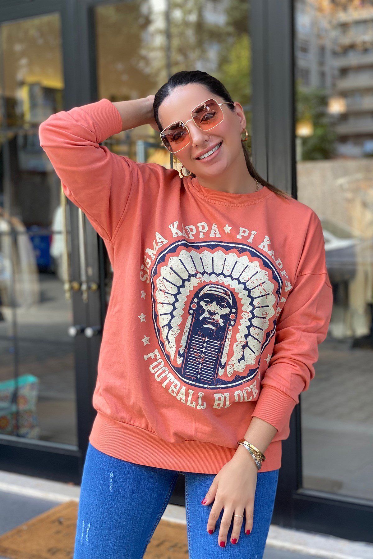 Gülkurusu Önü Baskılı Sweatshirt