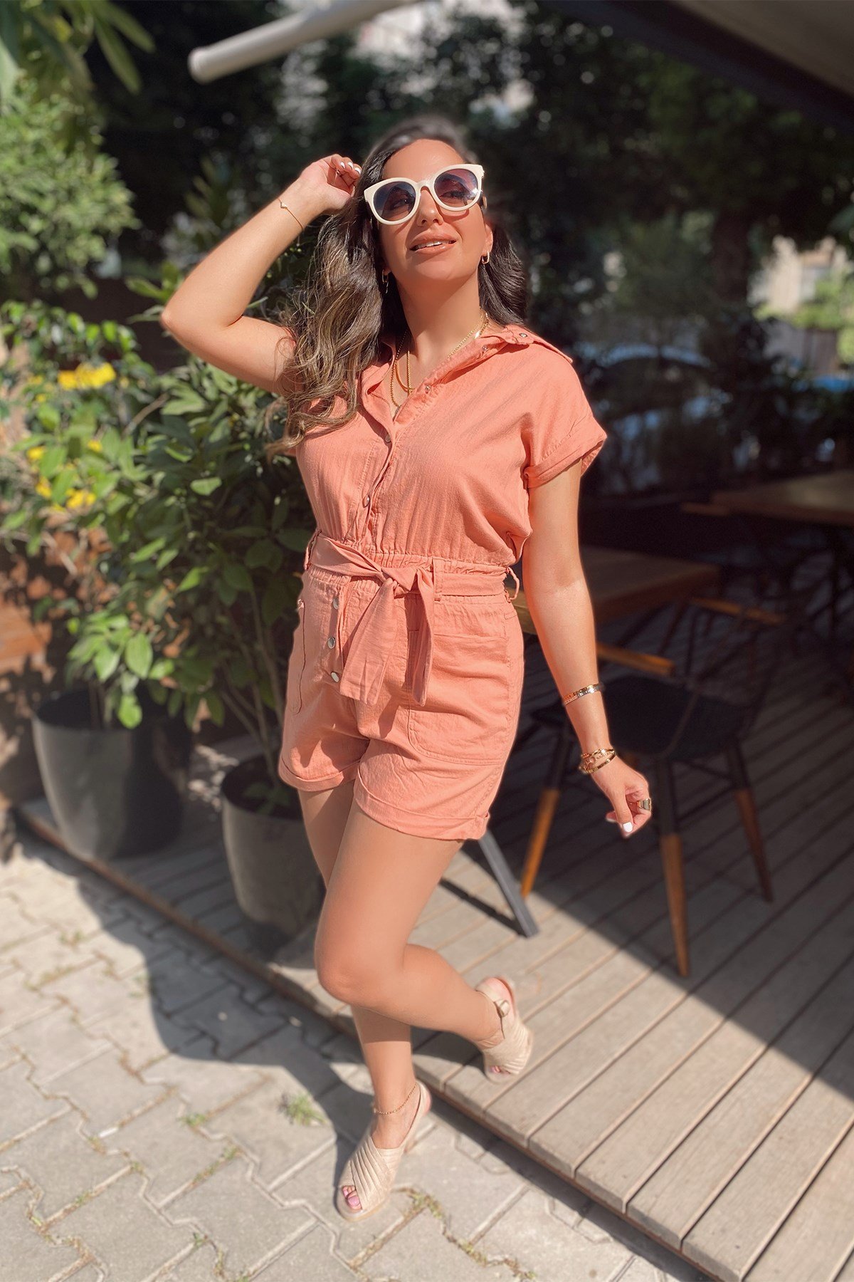 Gülkurusu Pamuk Kumaş Şort Tulum
