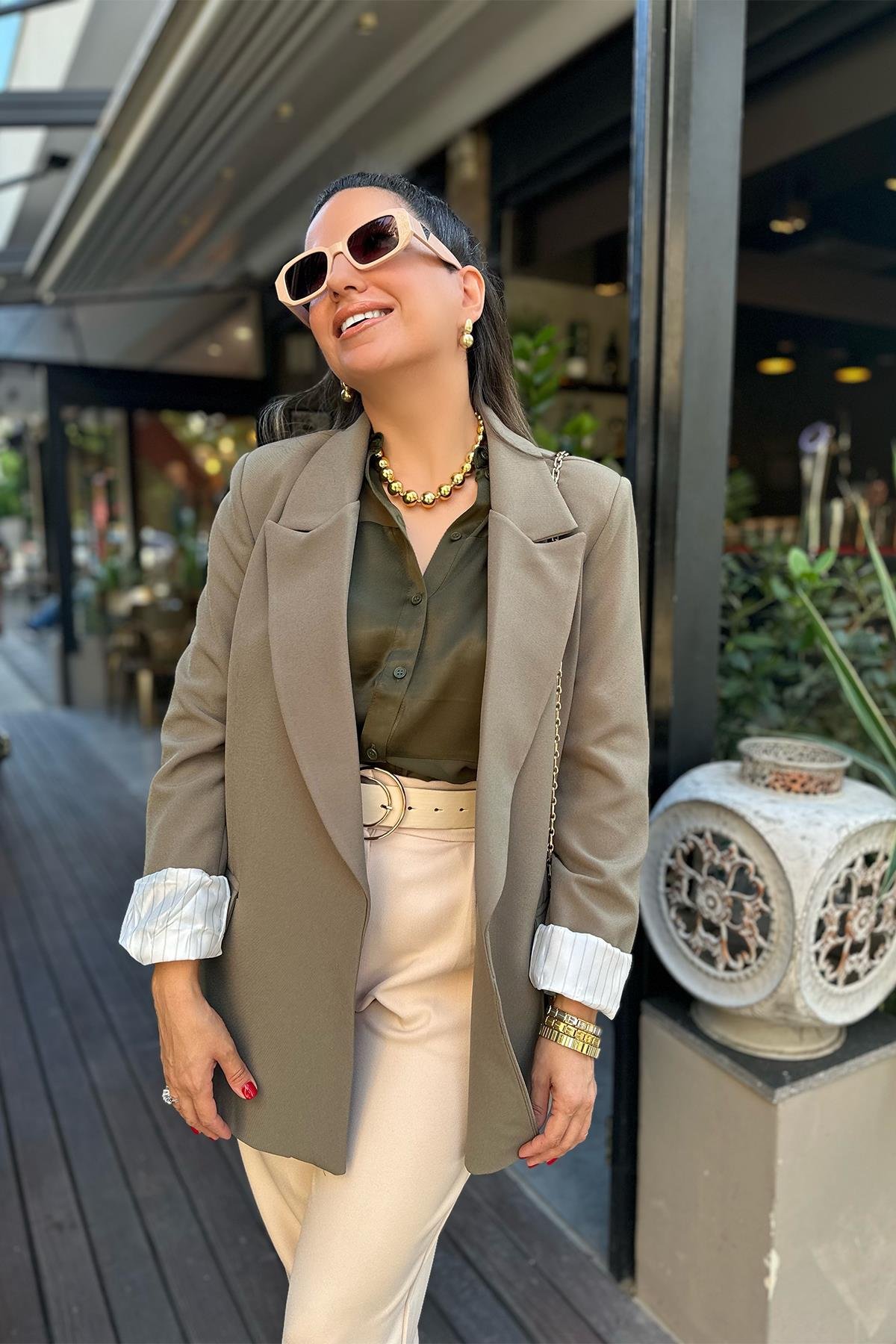 Haki Yeşil İçi Astarlı Blazer Ceket