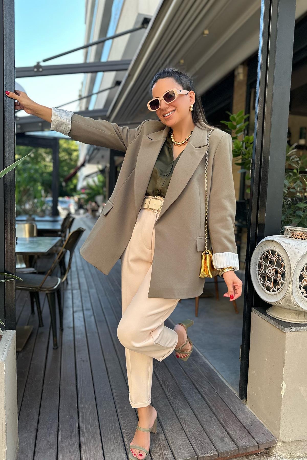 Haki Yeşil İçi Astarlı Blazer Ceket