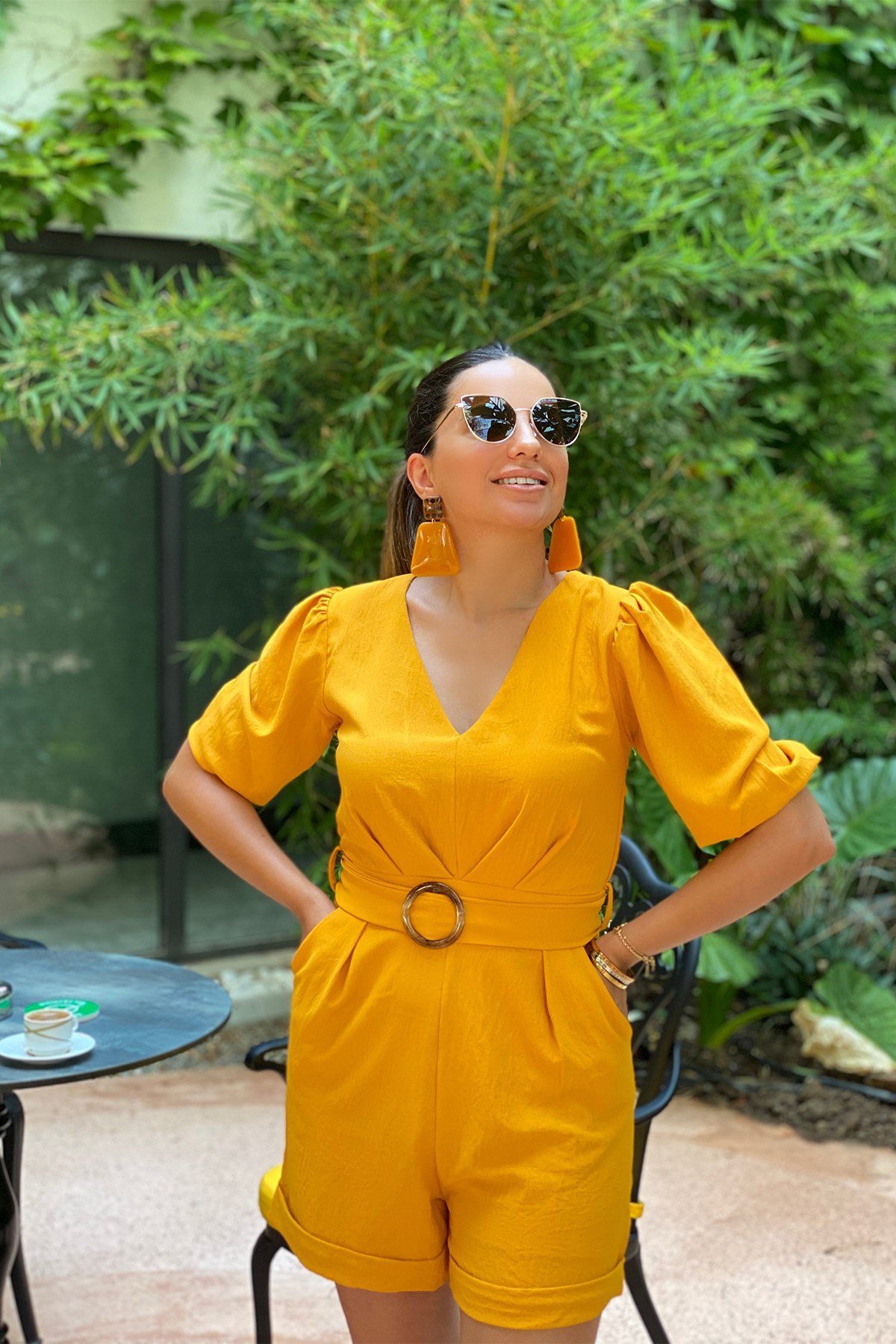 Hardal Kemerli Şort Tulum