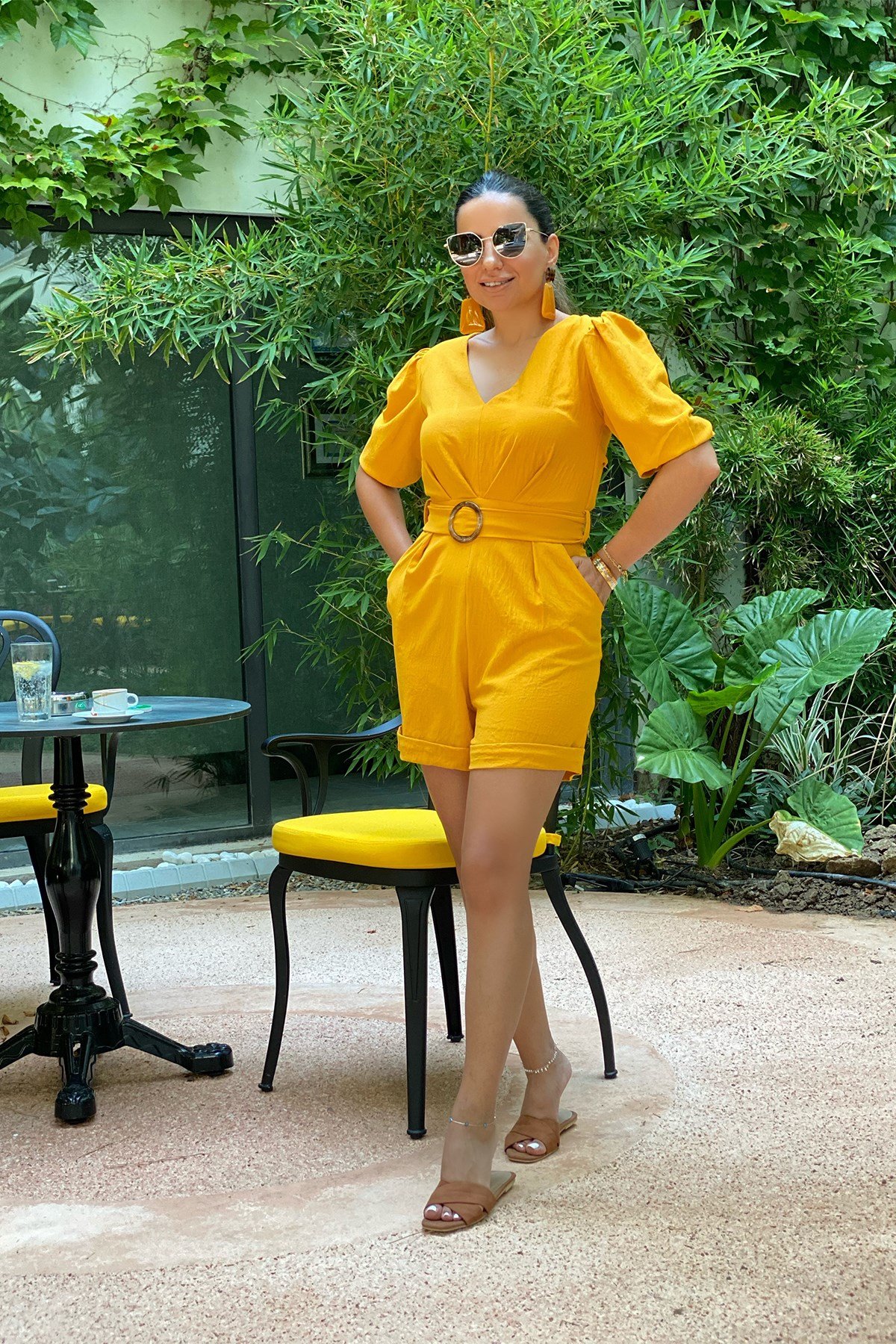 Hardal Kemerli Şort Tulum