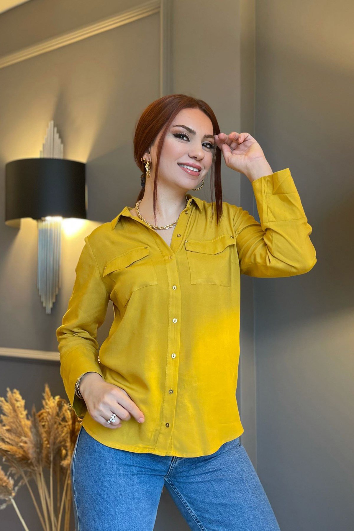 Hardal Sarısı Poplin Gömlek