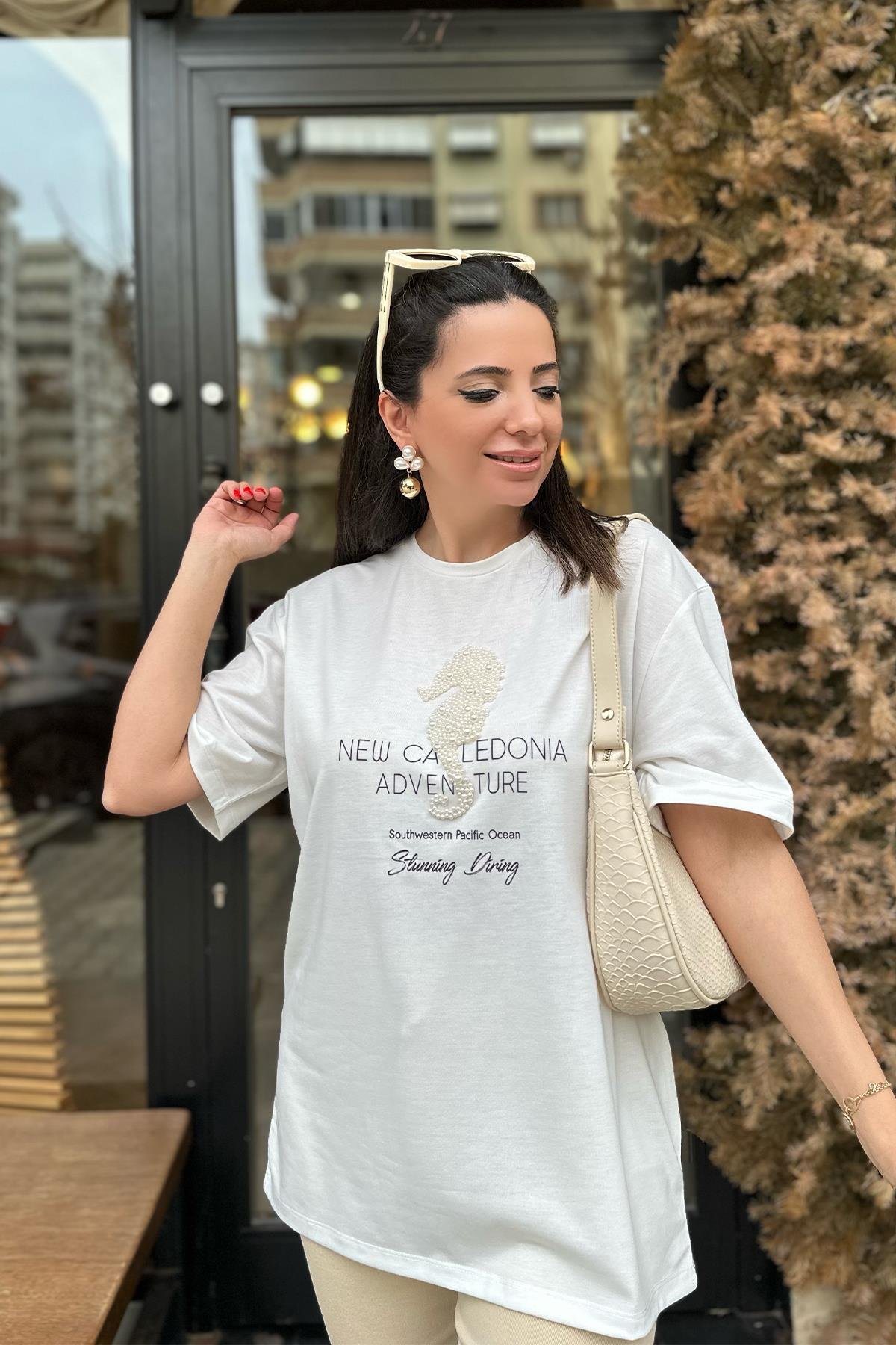 İncili Ekru Tshirt
