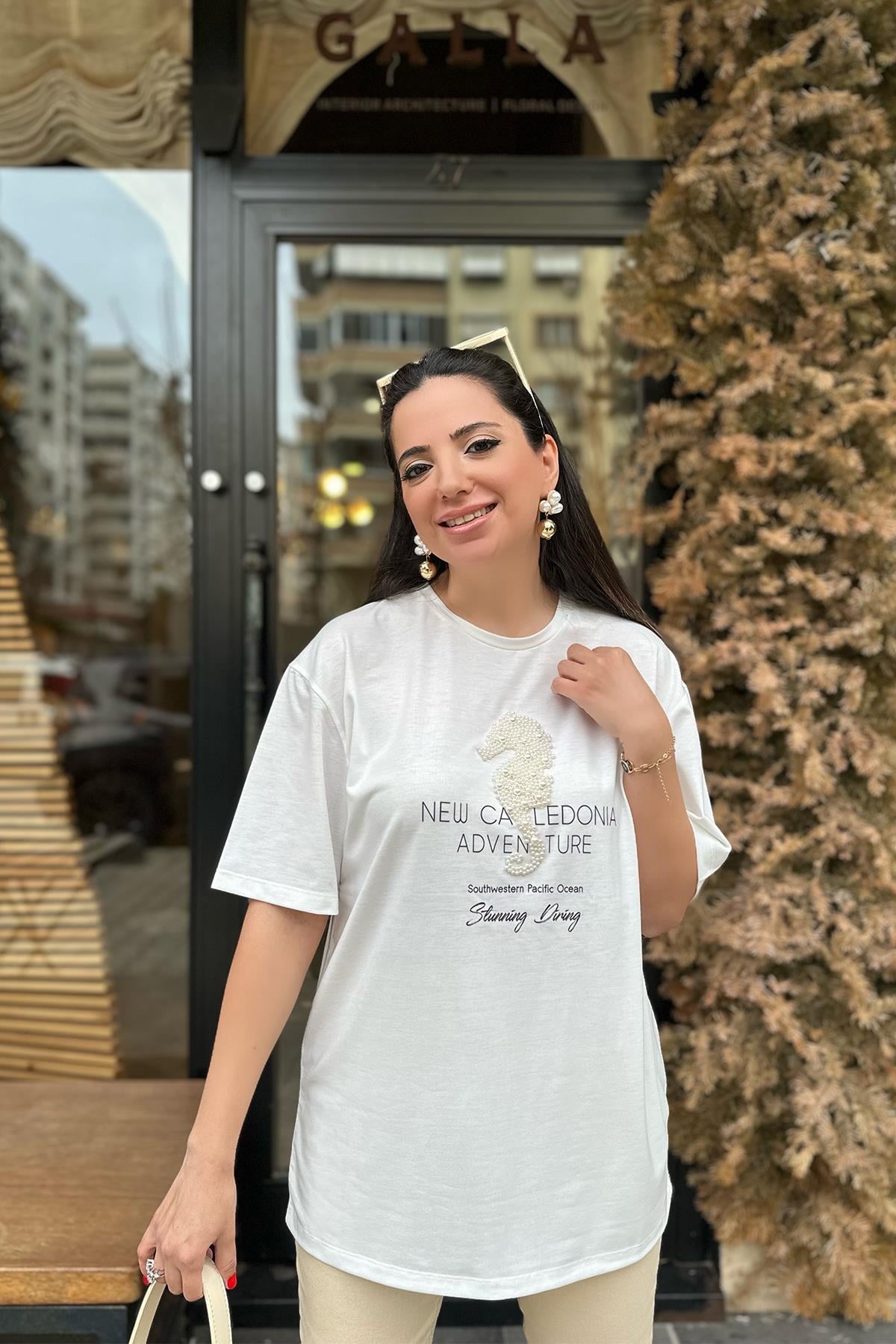 İncili Ekru Tshirt