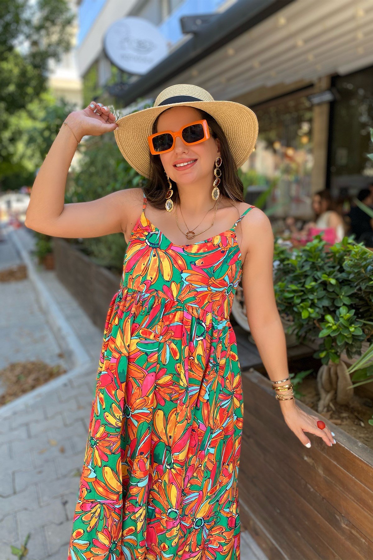 İp Askılı Desenli Poplin Elbise