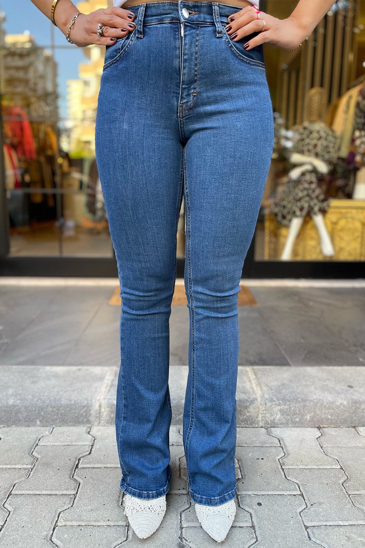 İspanyol Paça Likralı Kot Pantolon