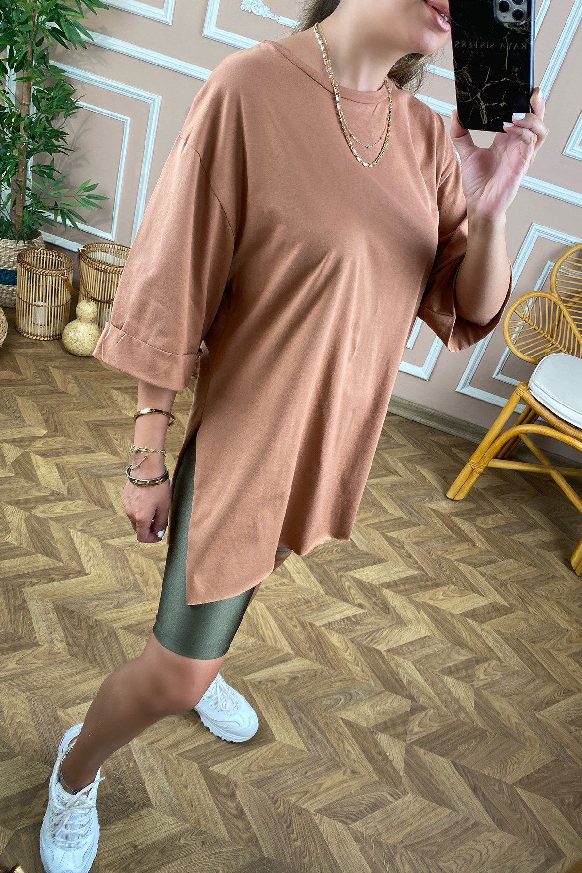 Kahve Basic Uzun Boyfriend Tshirt