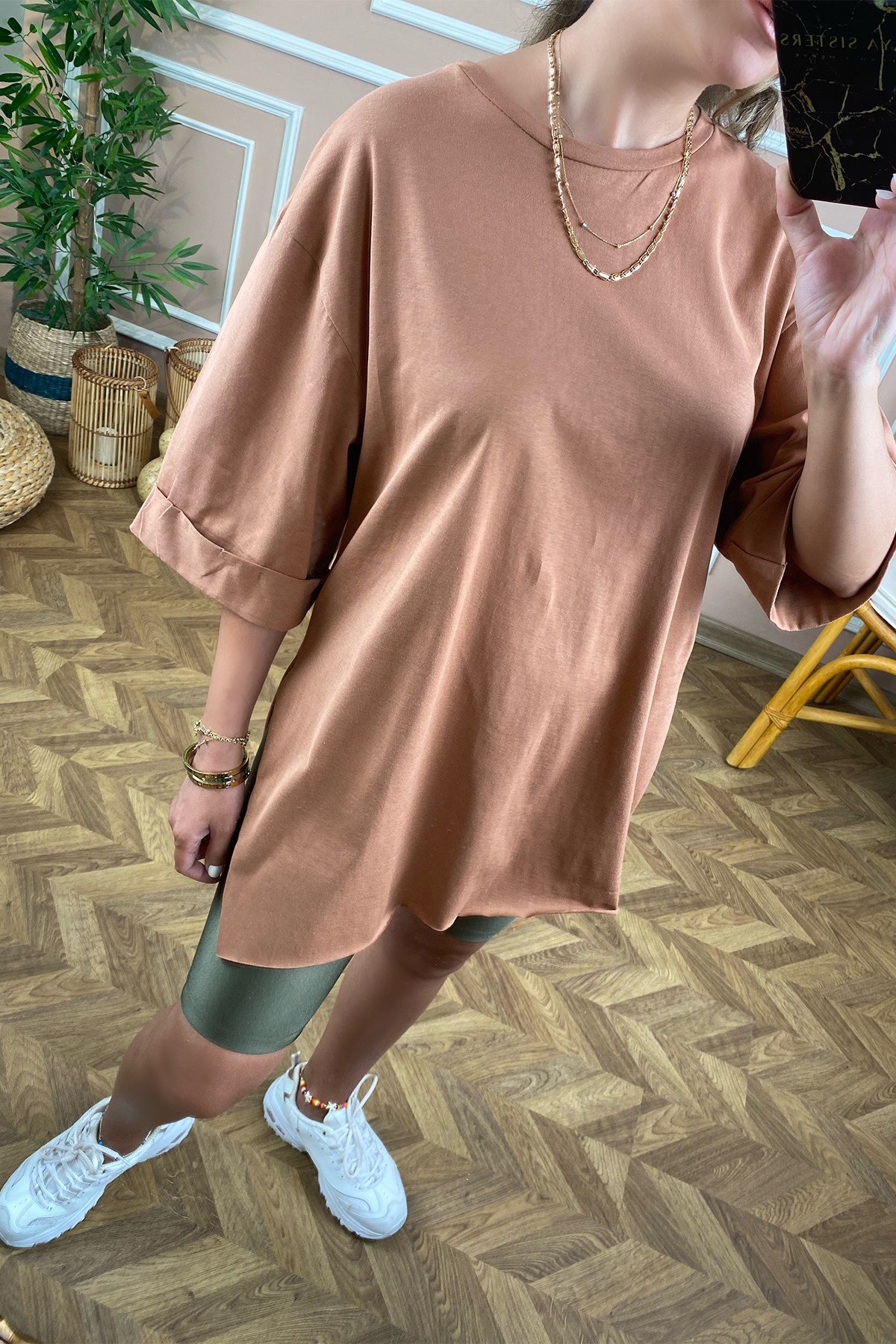 Kahve Basic Uzun Boyfriend Tshirt