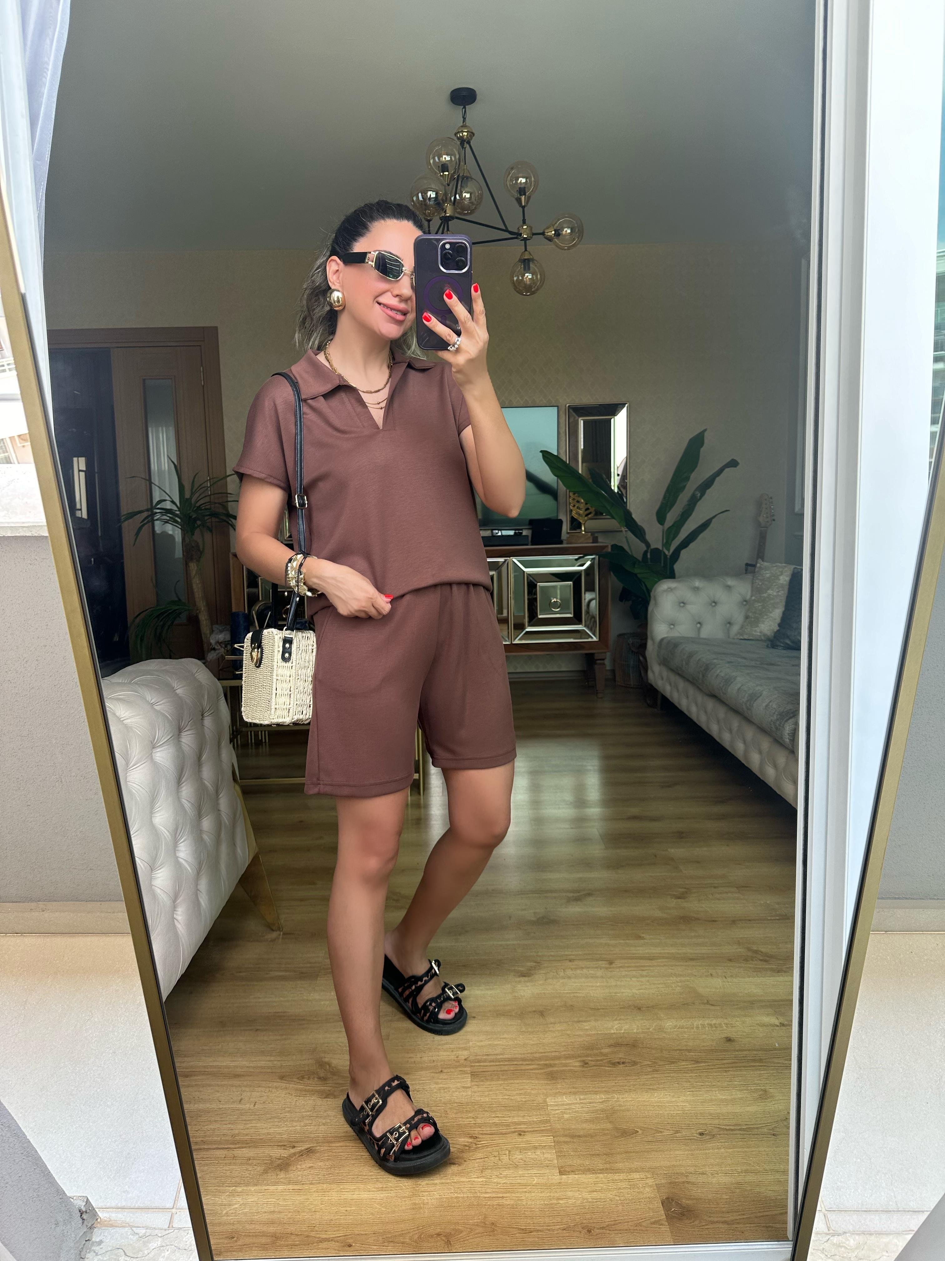 Kahve Oysh Modal Şort Takım