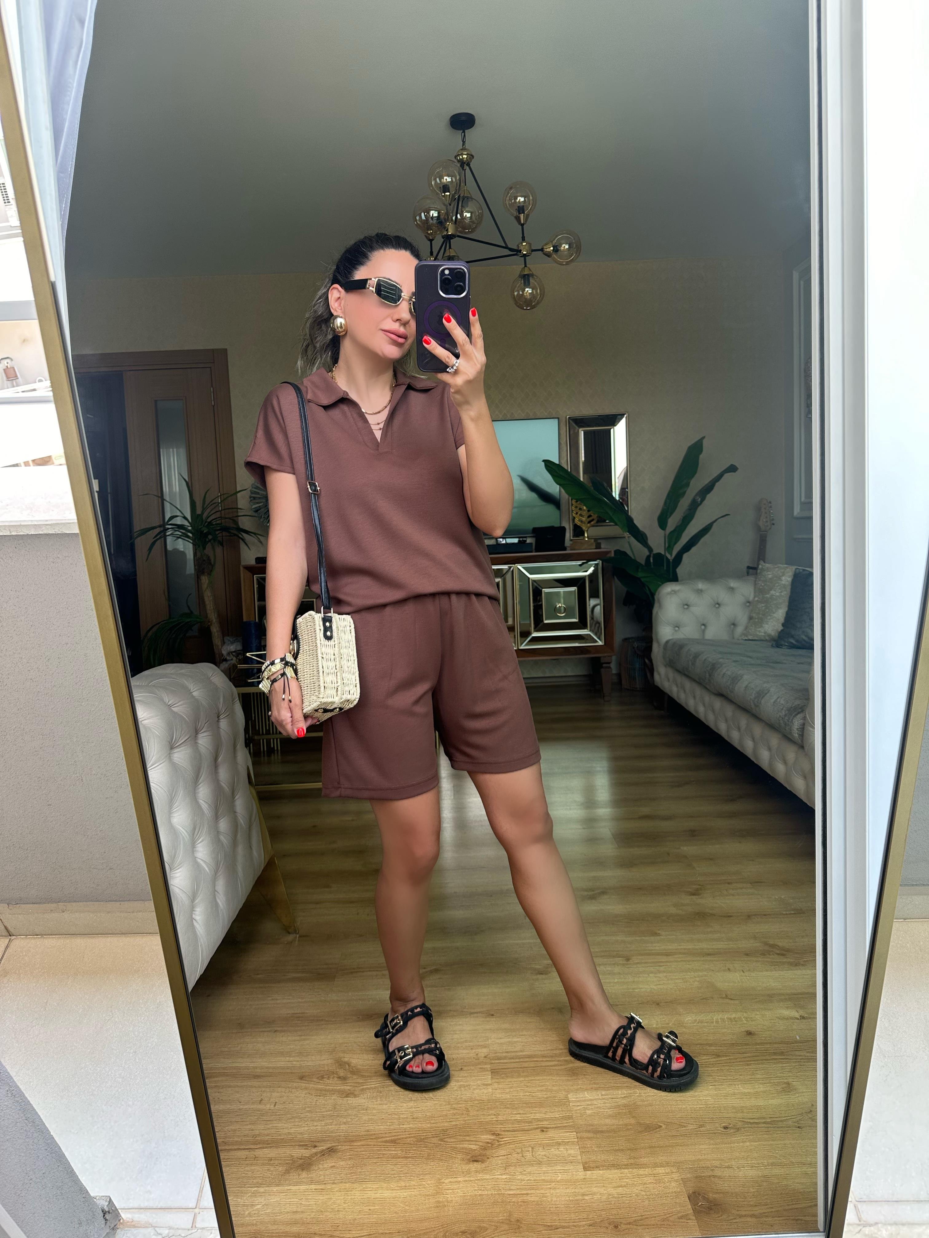 Kahve Oysh Modal Şort Takım