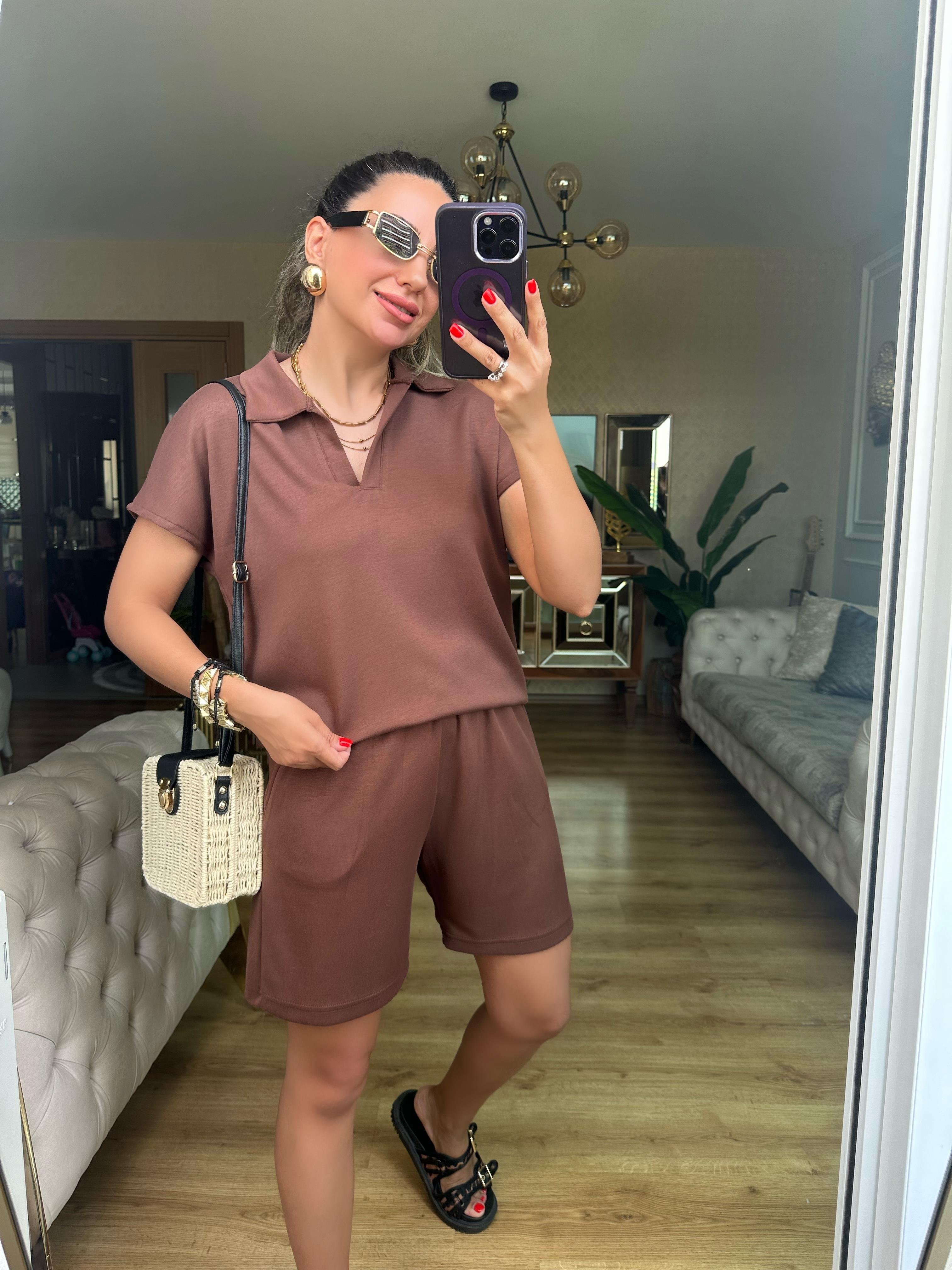 Kahve Oysh Modal Şort Takım
