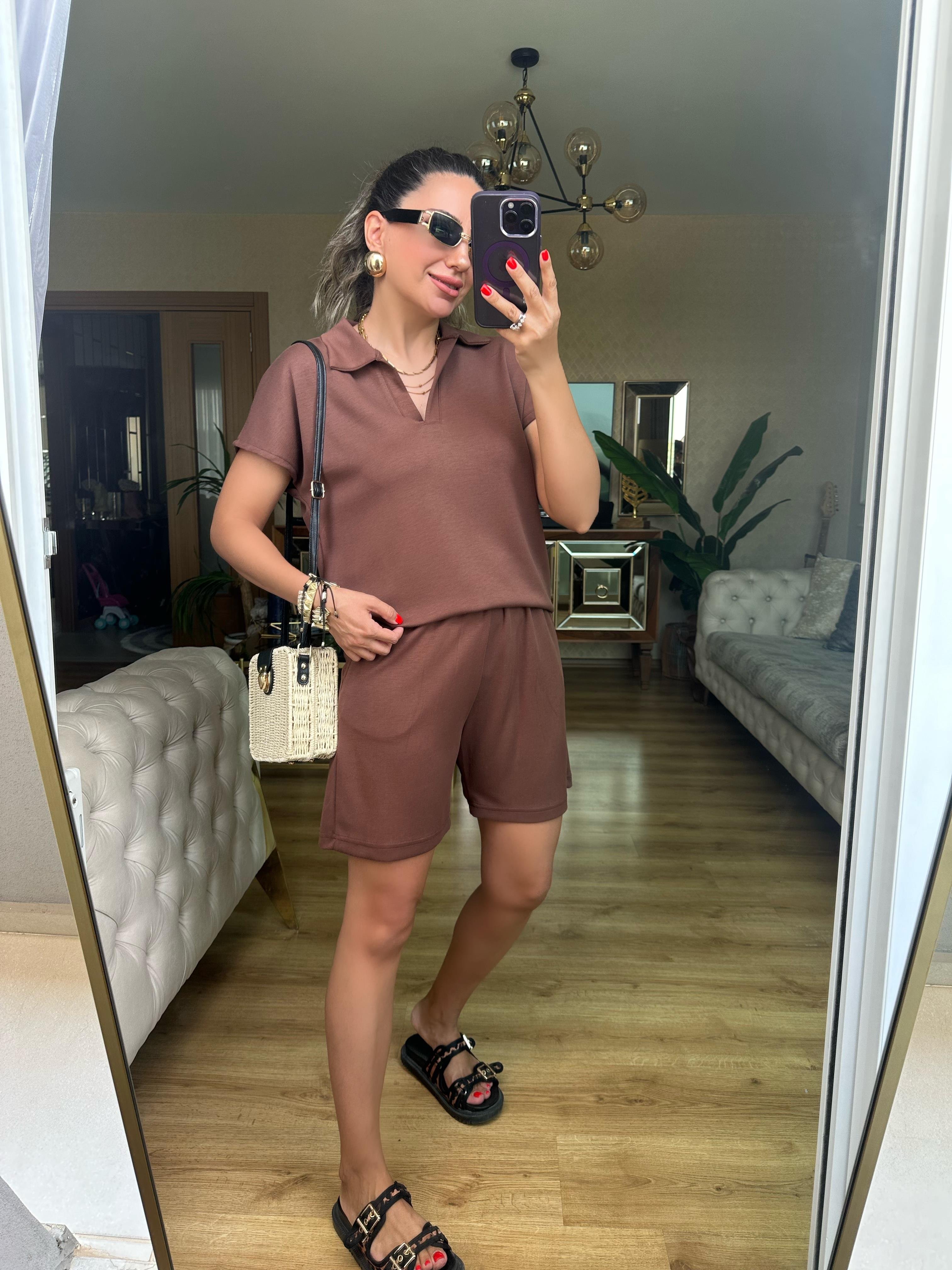 Kahve Oysh Modal Şort Takım