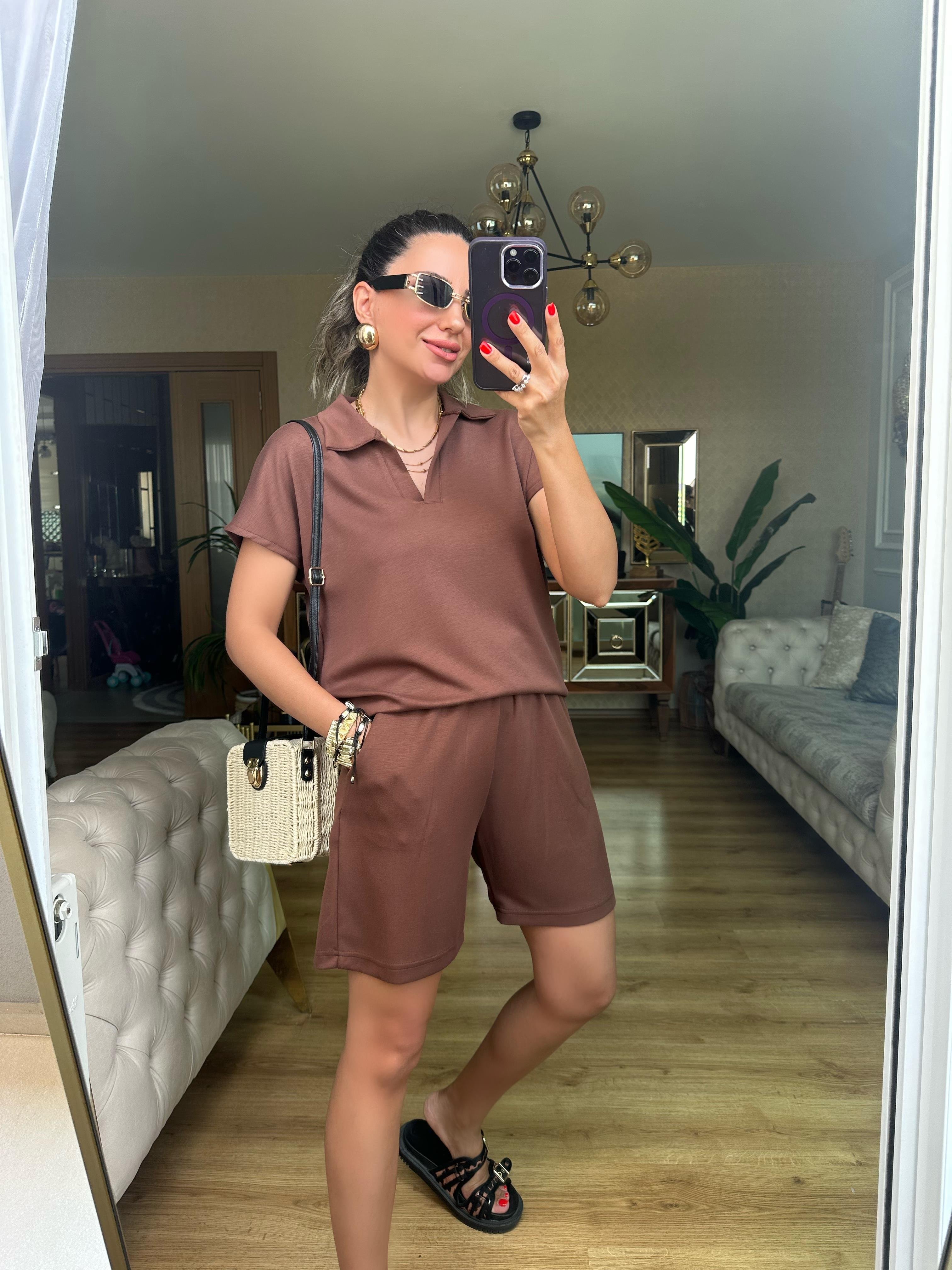 Kahve Oysh Modal Şort Takım
