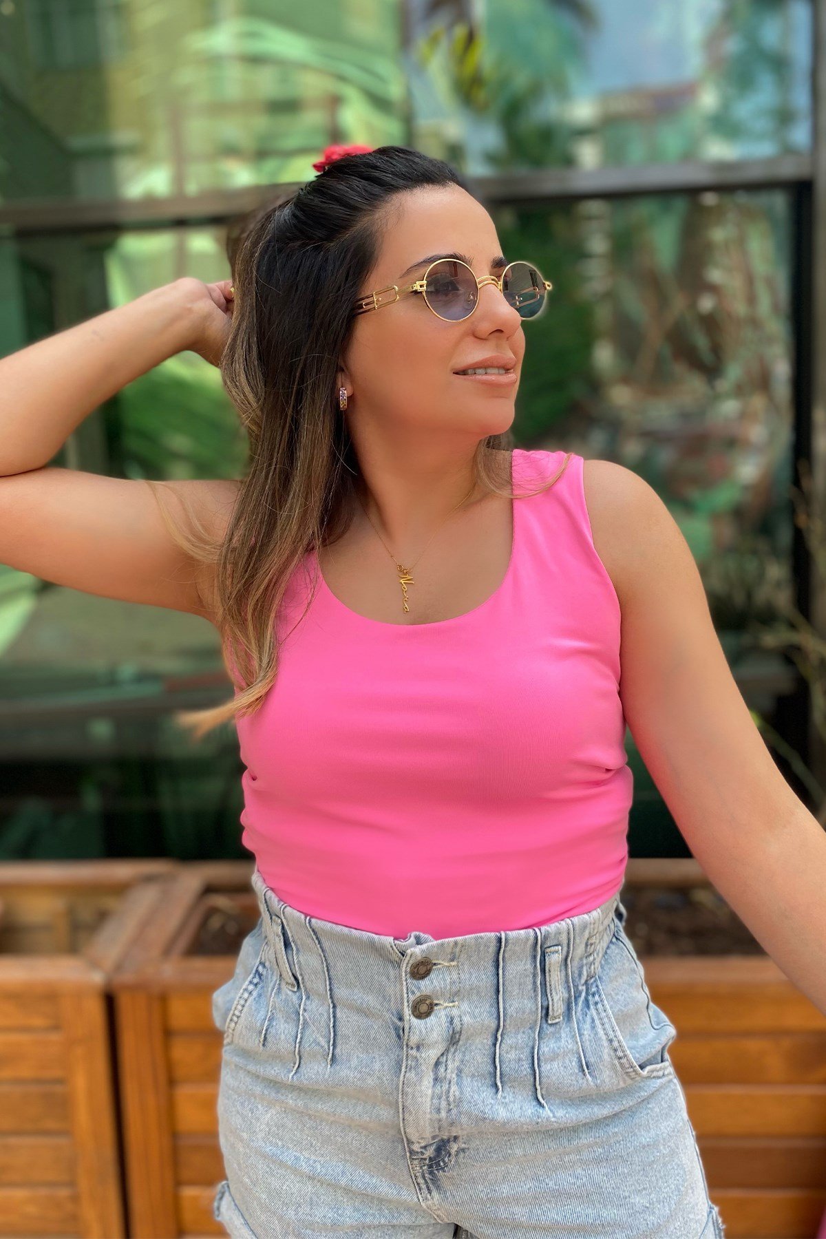 Kalın Askılı Pembe Bluz 