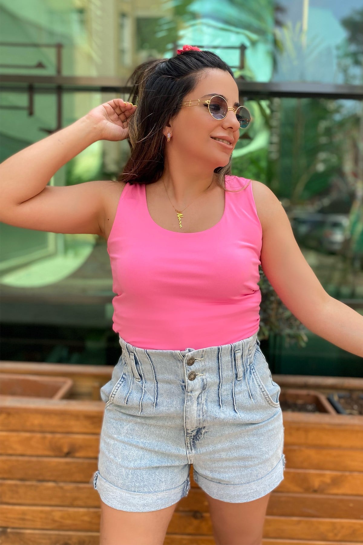 Kalın Askılı Pembe Bluz 