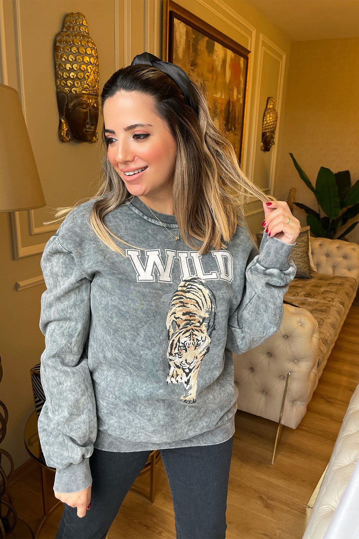 Kaplan Detaylı Yıkamalı  Sweatshirt