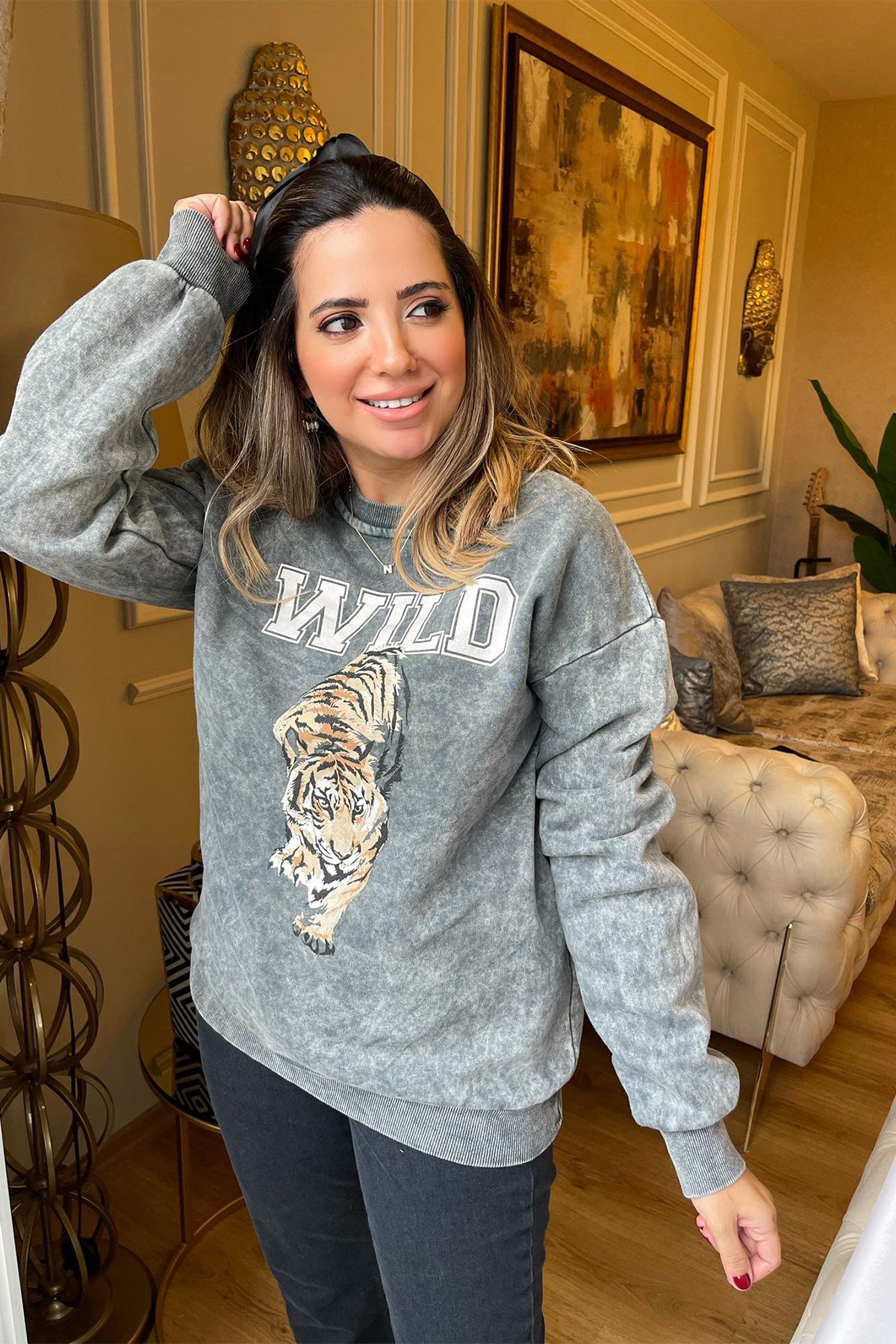 Kaplan Detaylı Yıkamalı  Sweatshirt