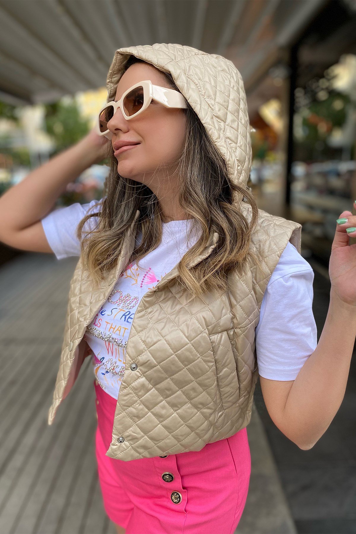 Kapşonlu Kapitone Yelek 