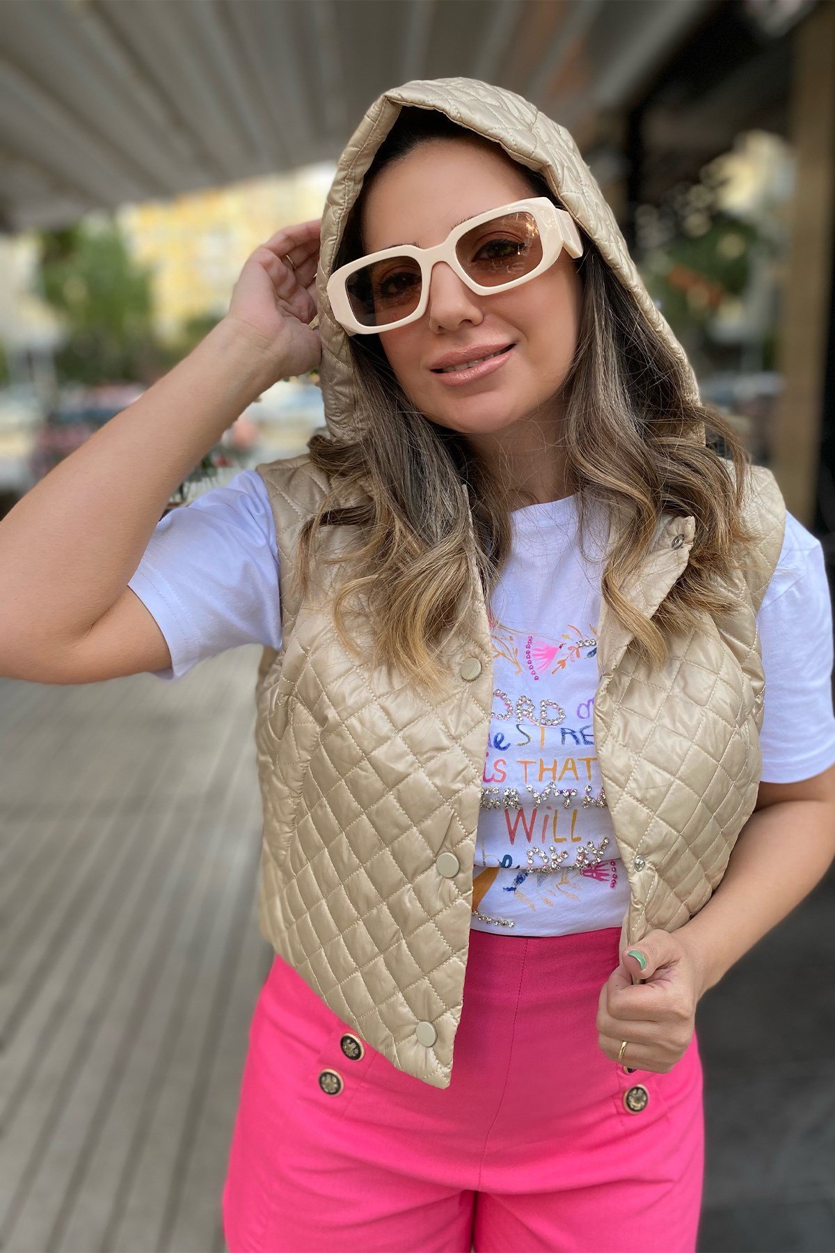 Kapşonlu Kapitone Yelek 