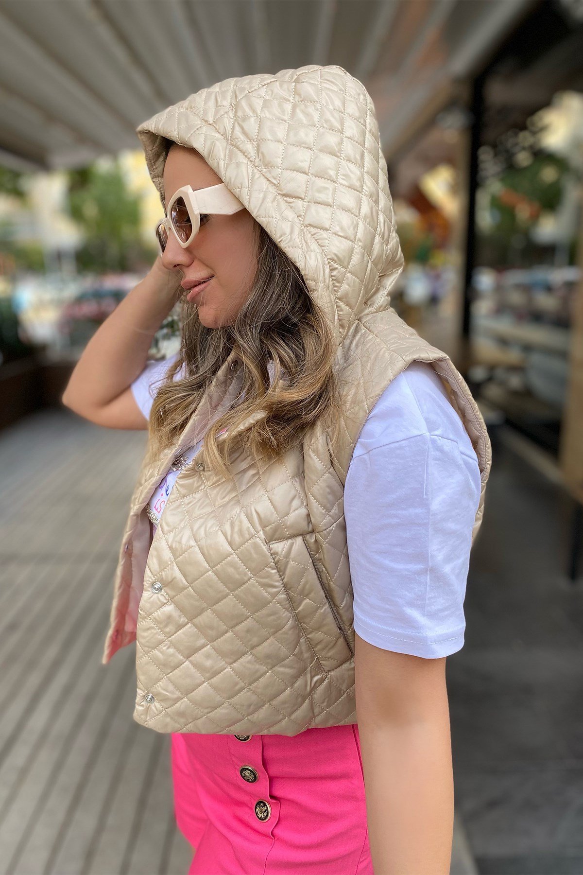 Kapşonlu Kapitone Yelek 