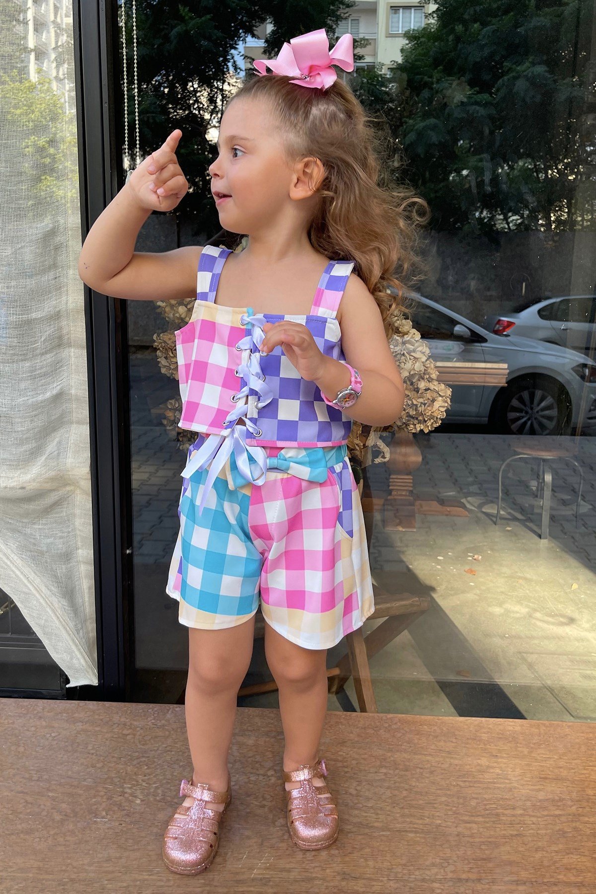 Kareli Şortlu Takım