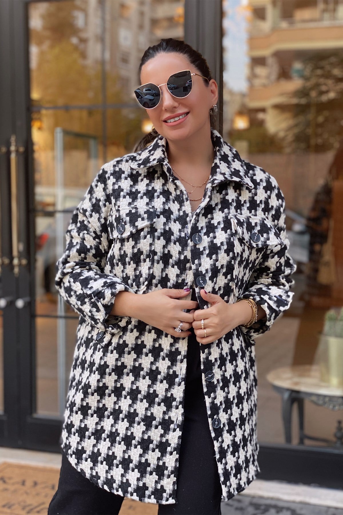 Kazayağı Oversize Gömlek Ceket