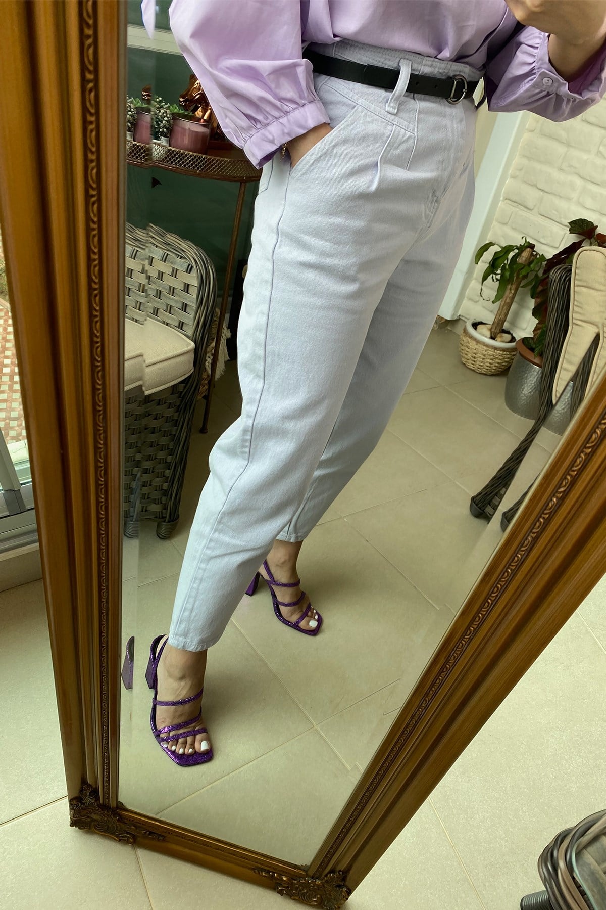 Kemerli Lila Pantolon
