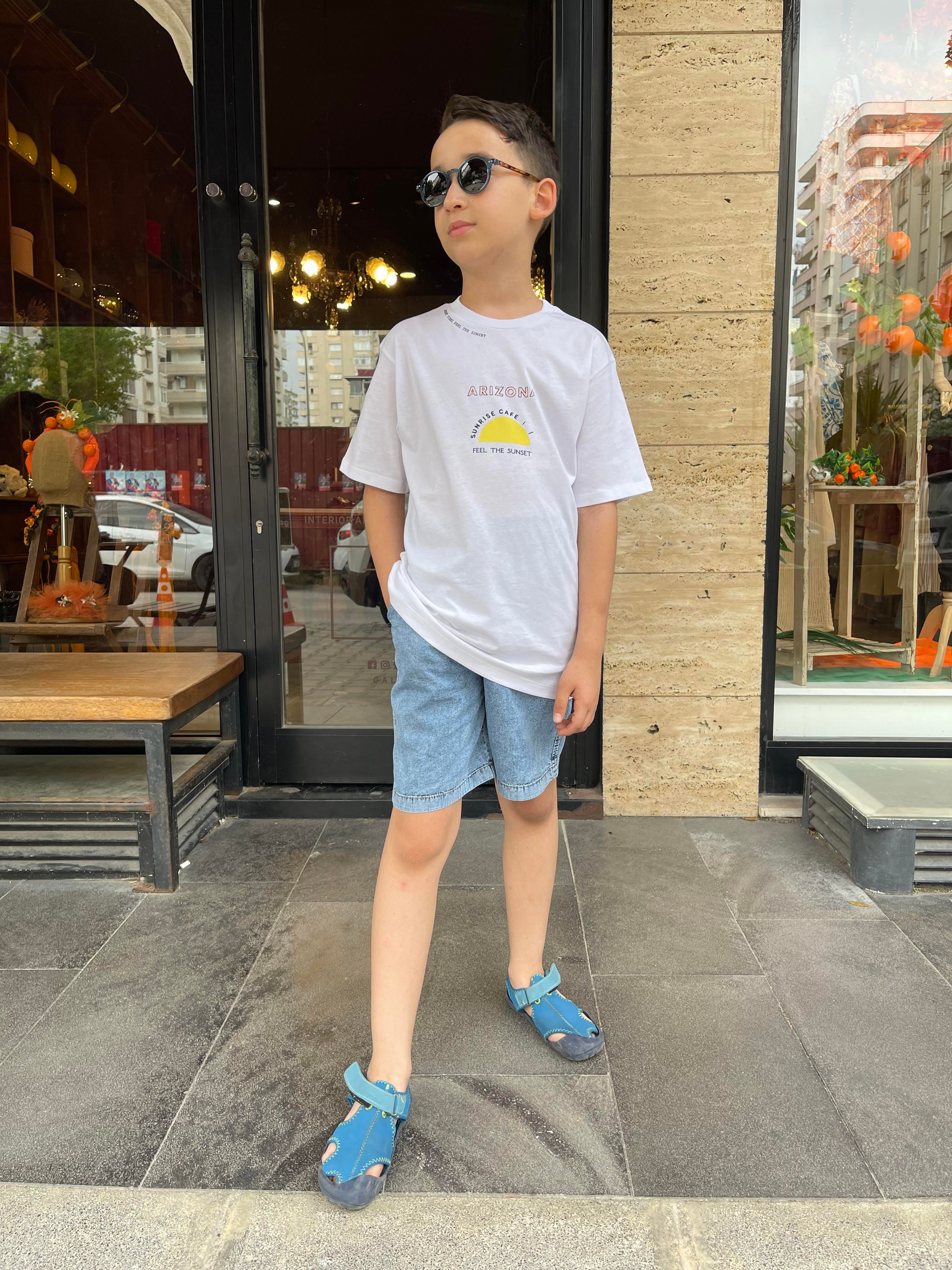 Kids Beyaz Arizona Kot Şortlu Takım