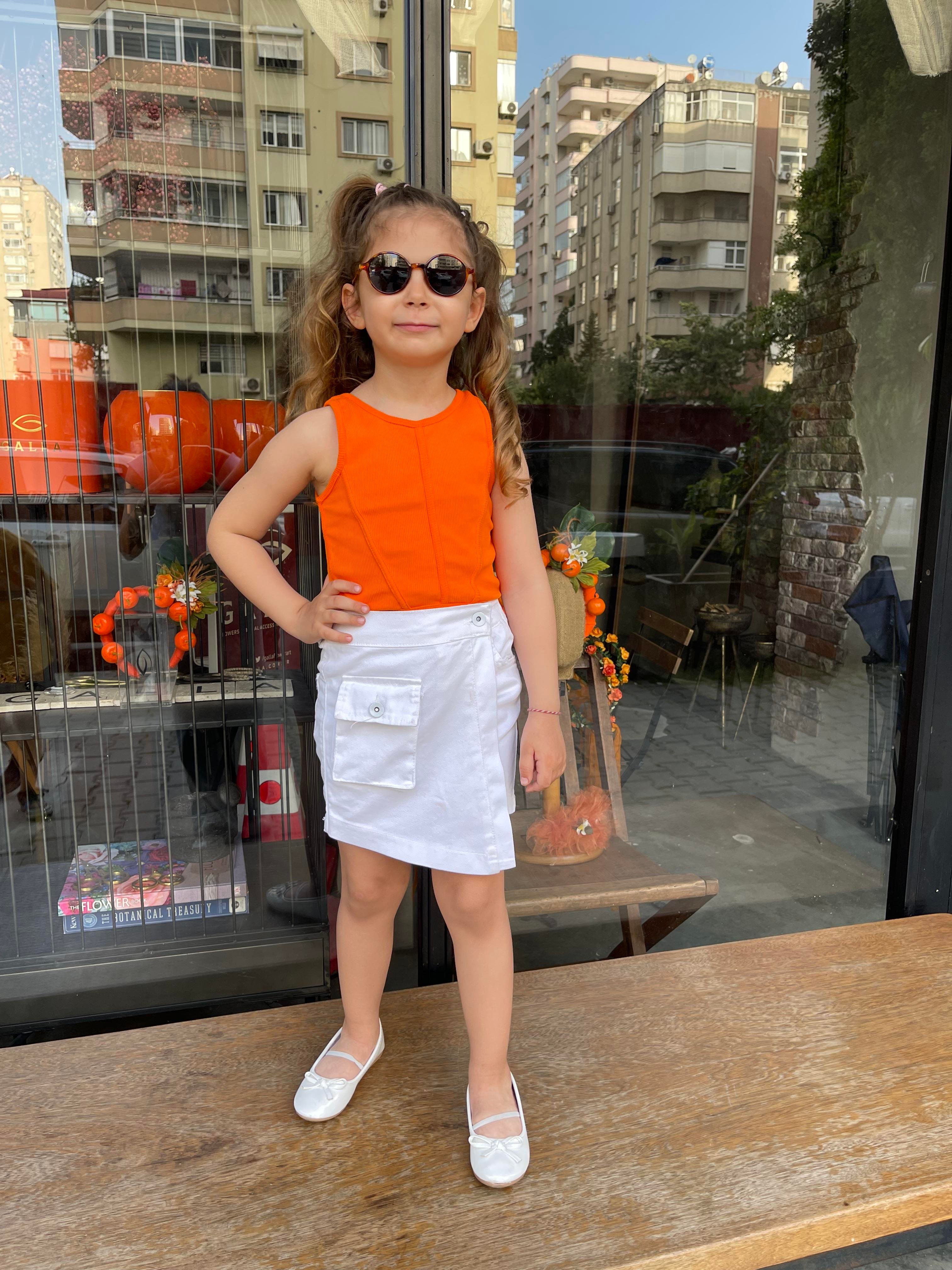 Kids Beyaz Cepli Şort Etek