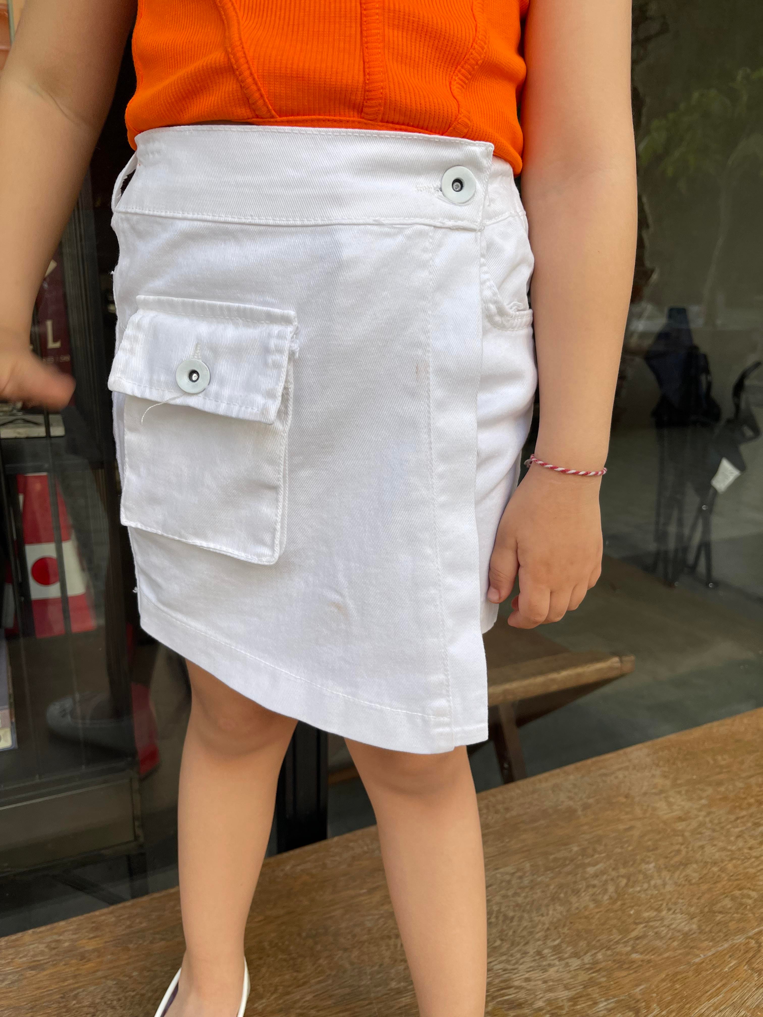 Kids Beyaz Cepli Şort Etek