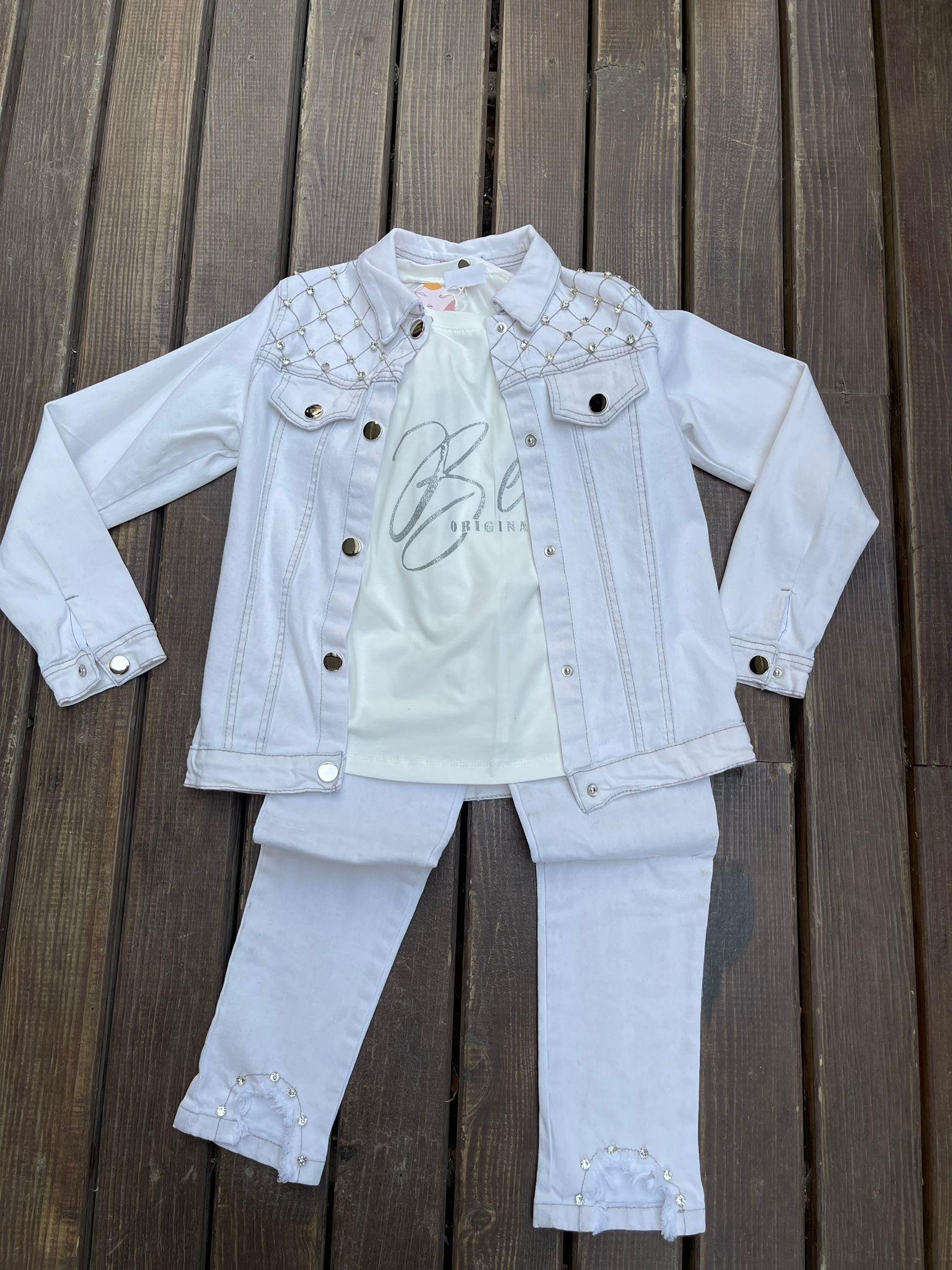 Kids Ekru Taşlı Ceket Pantolon Takım