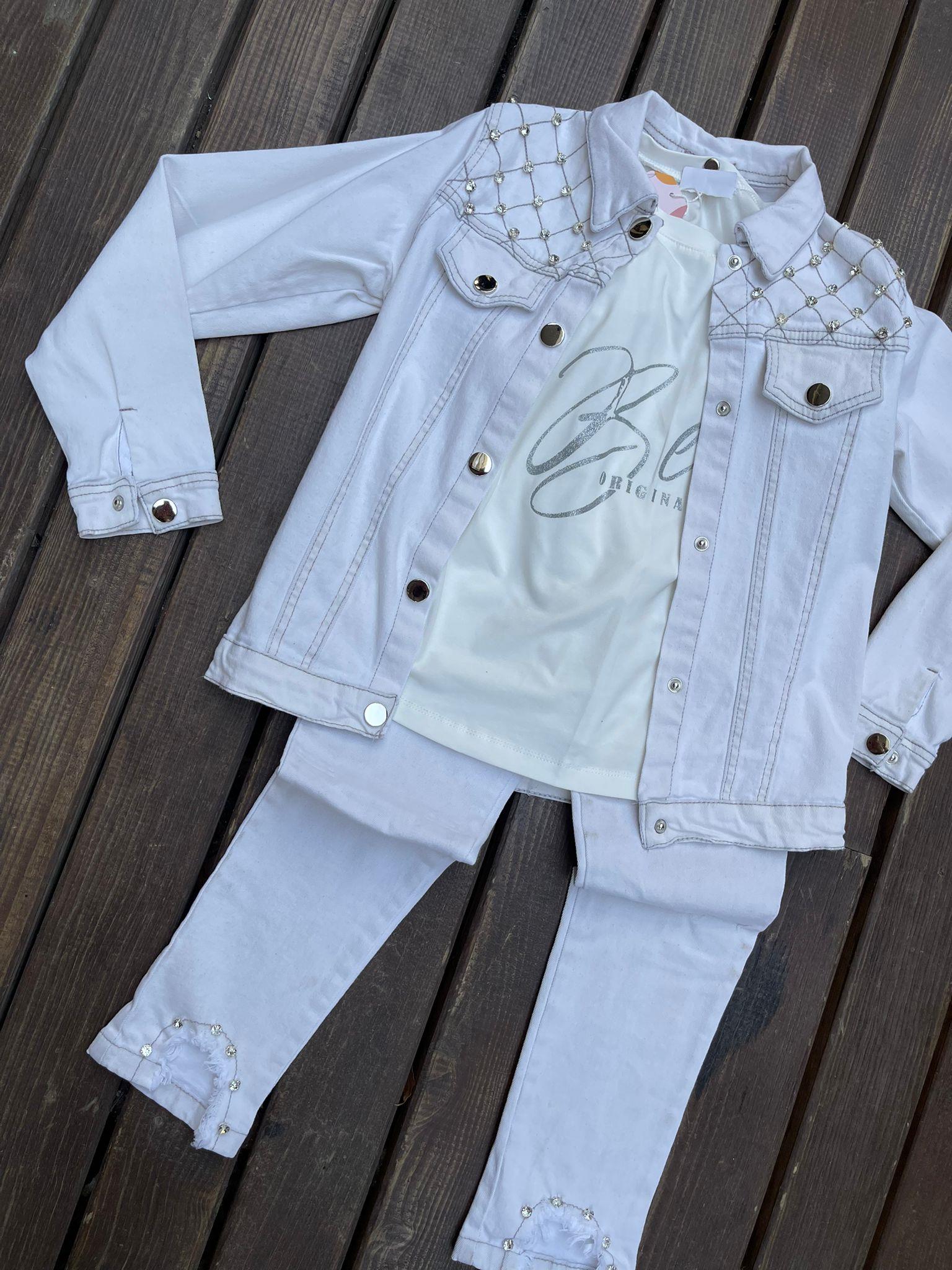 Kids Ekru Taşlı Ceket Pantolon Takım