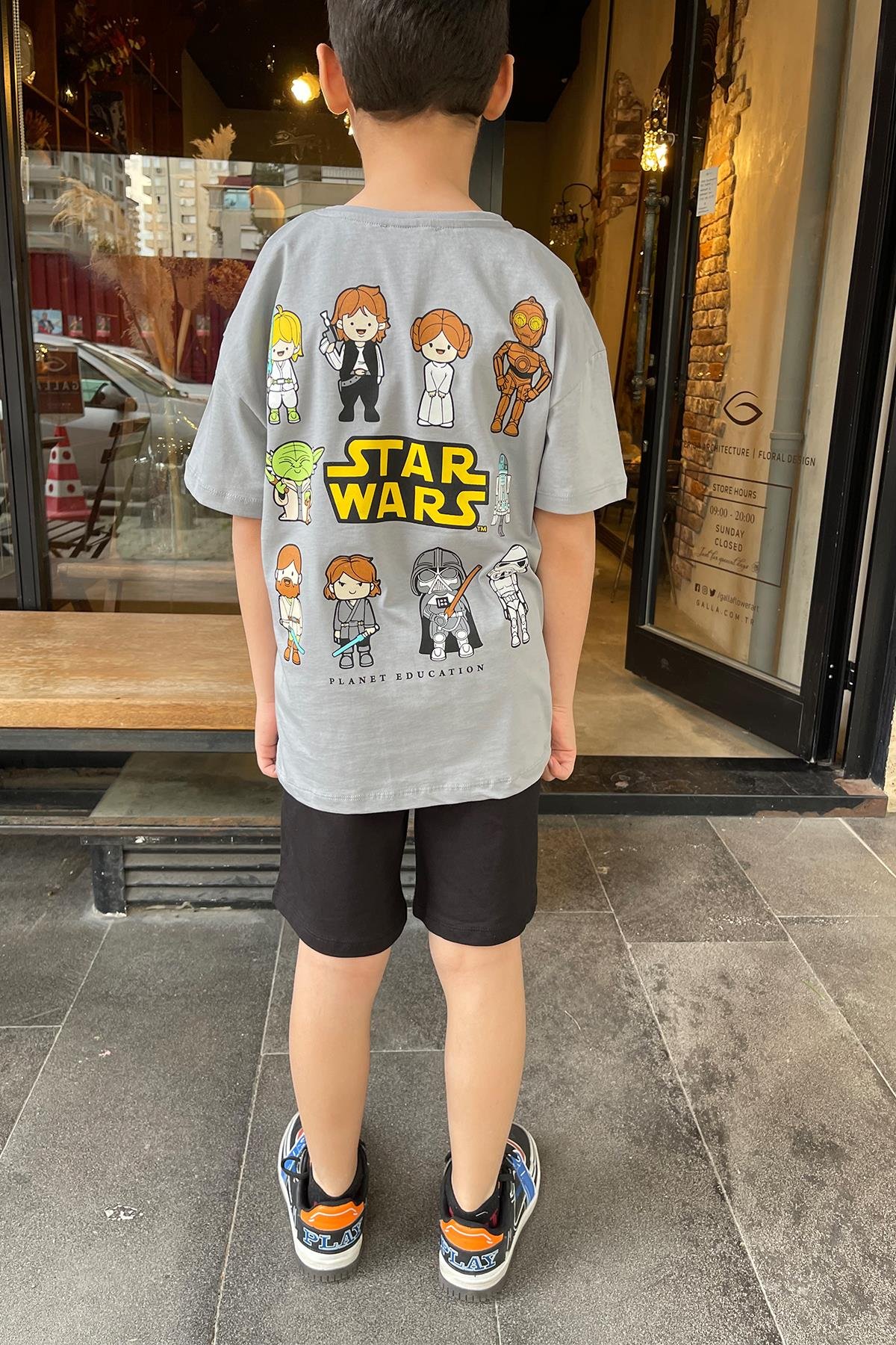 Kids Gri Starwars Desenli Şort Takım