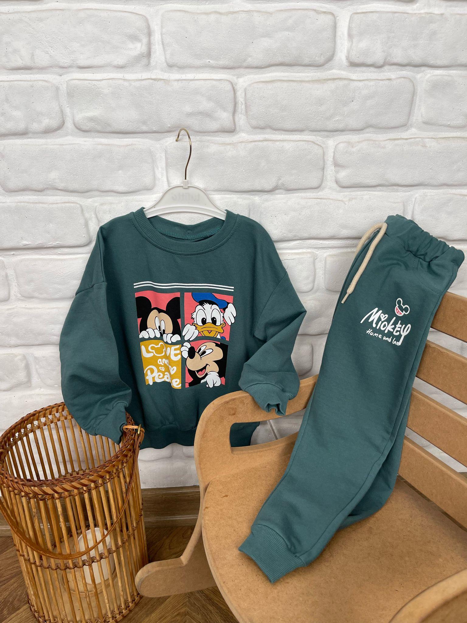 Kids Haki Yeşil Mickey Baskılı Takım