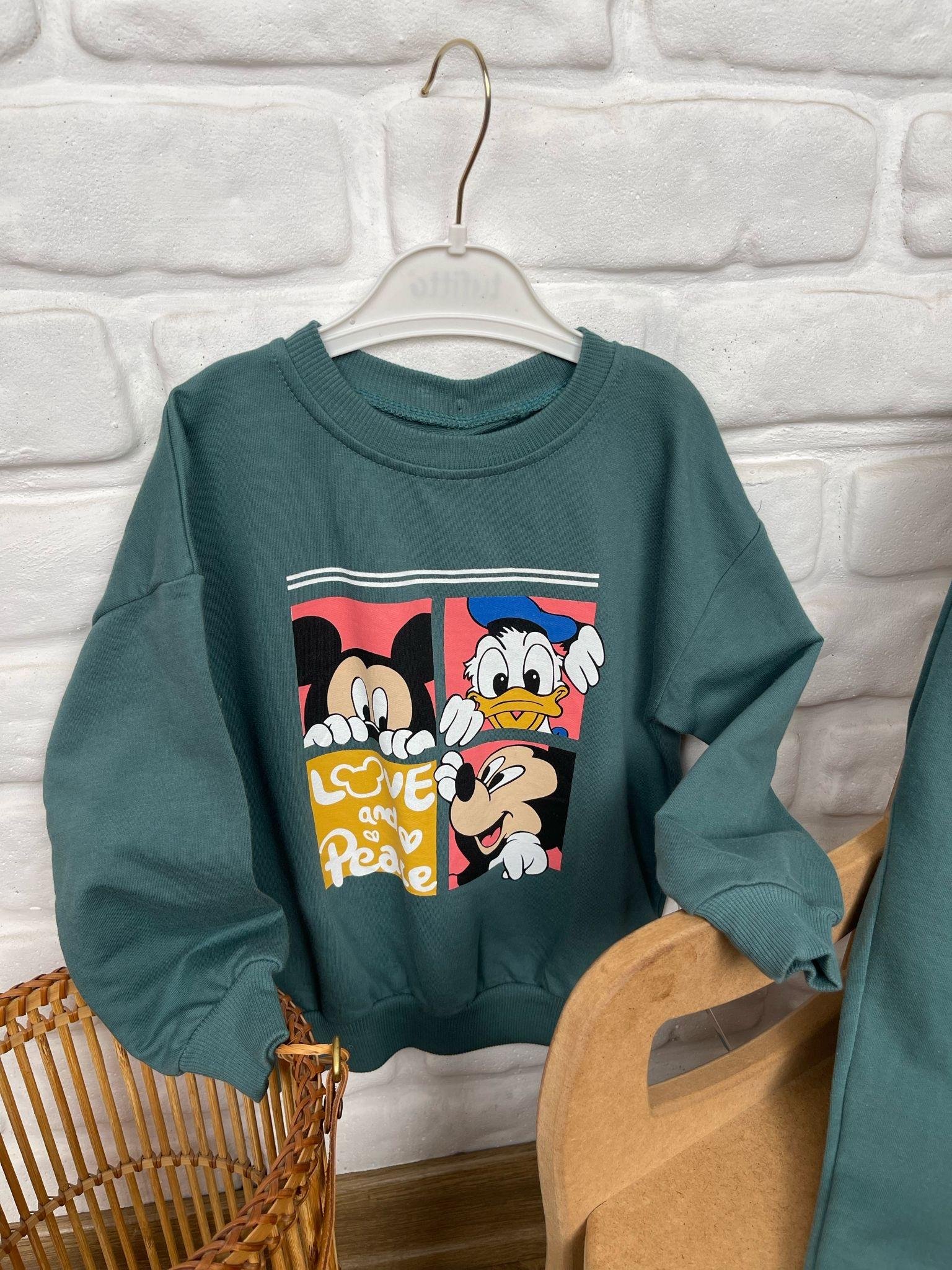 Kids Haki Yeşil Mickey Baskılı Takım