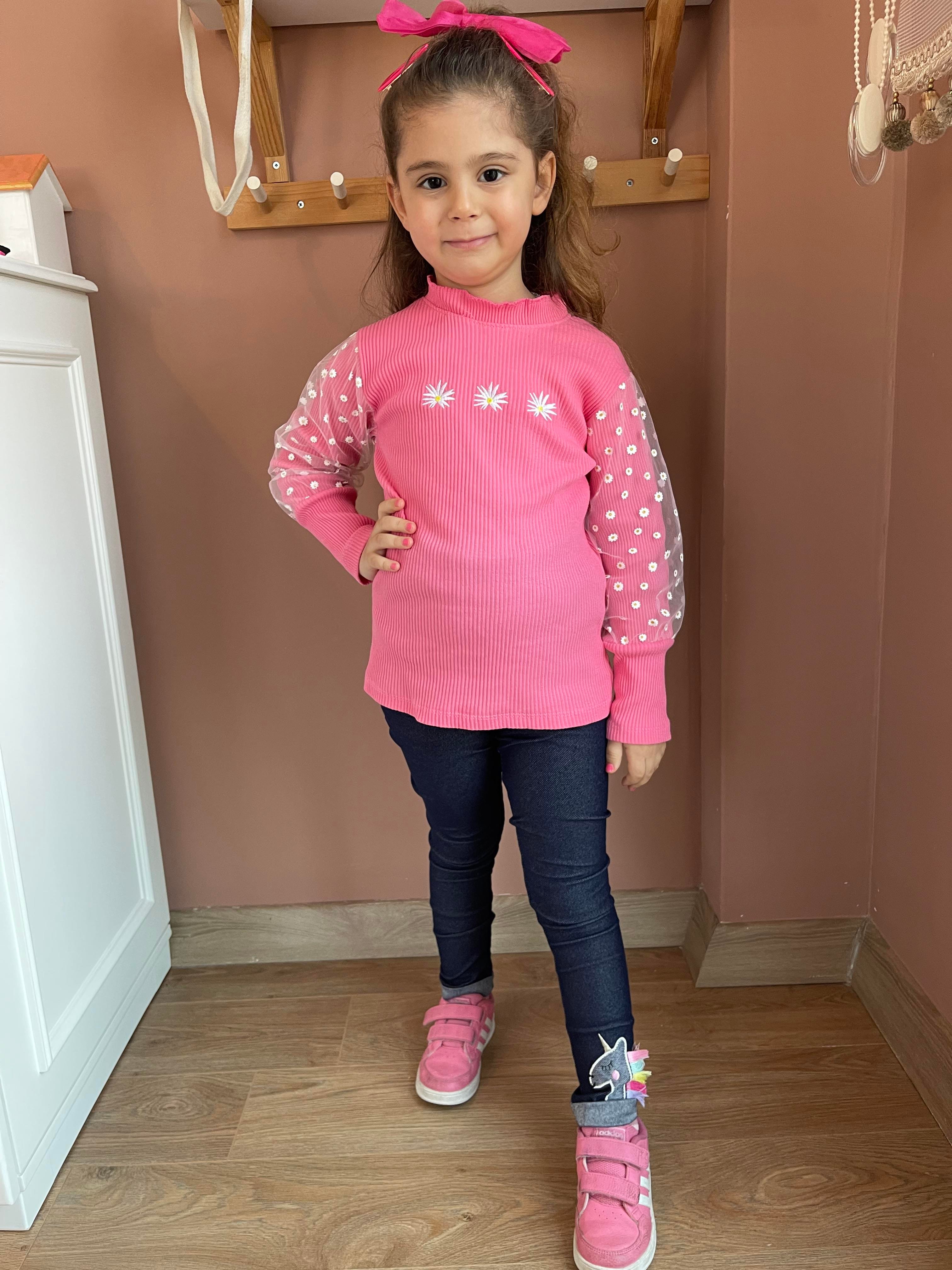 Kids Kolu Tül Papatya Detaylı Bluz