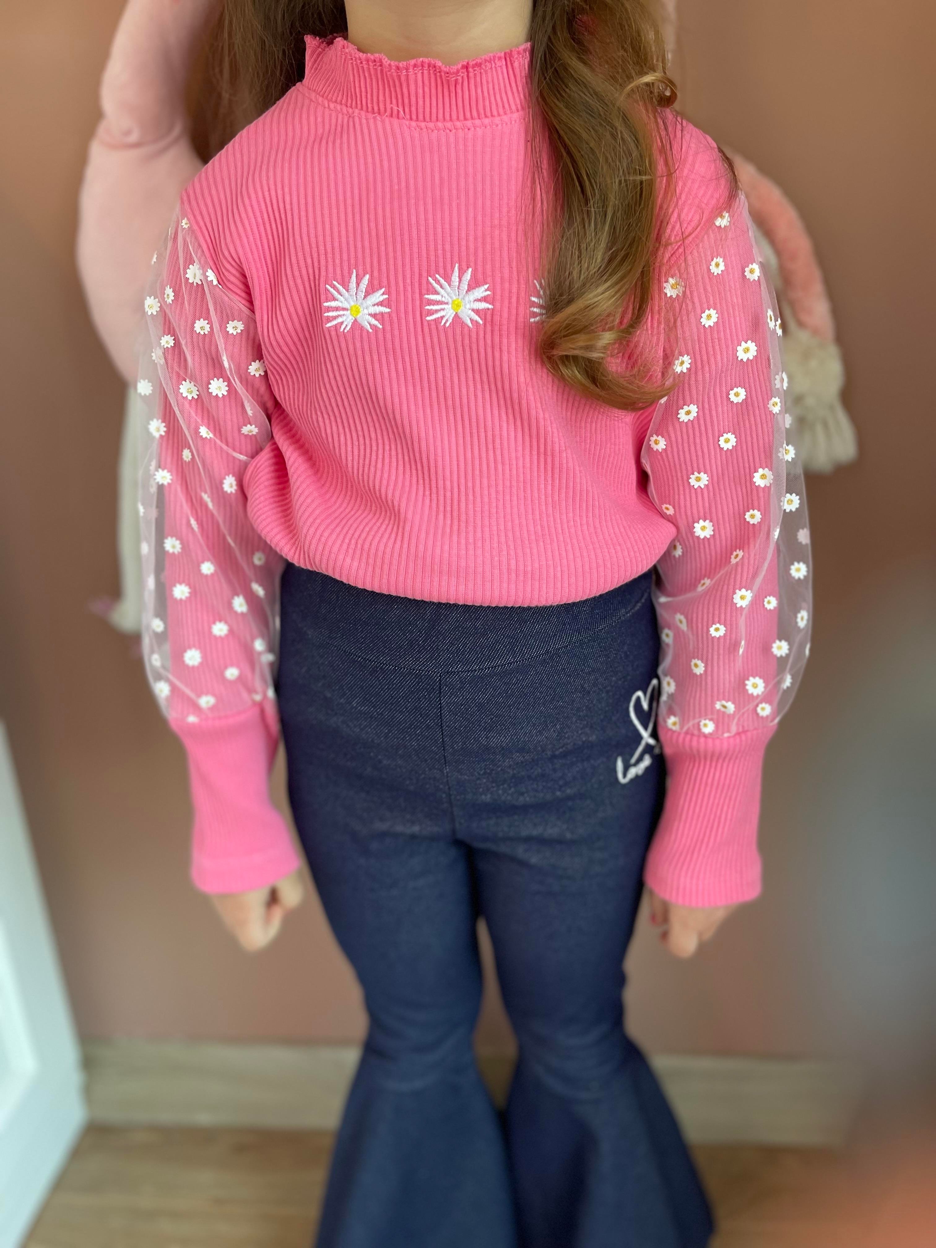 Kids Kolu Tül Papatya Detaylı Bluz