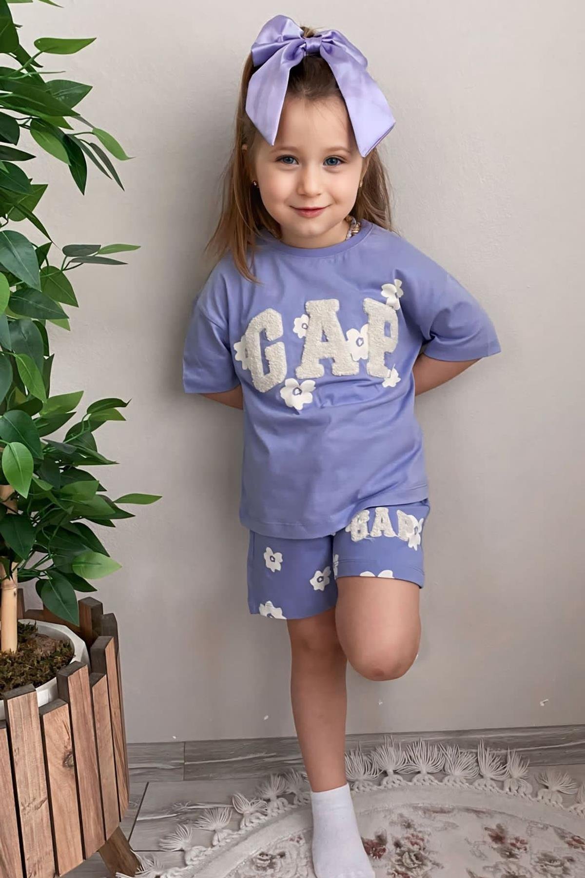 Kids Lila Papatyalı Şort Takım