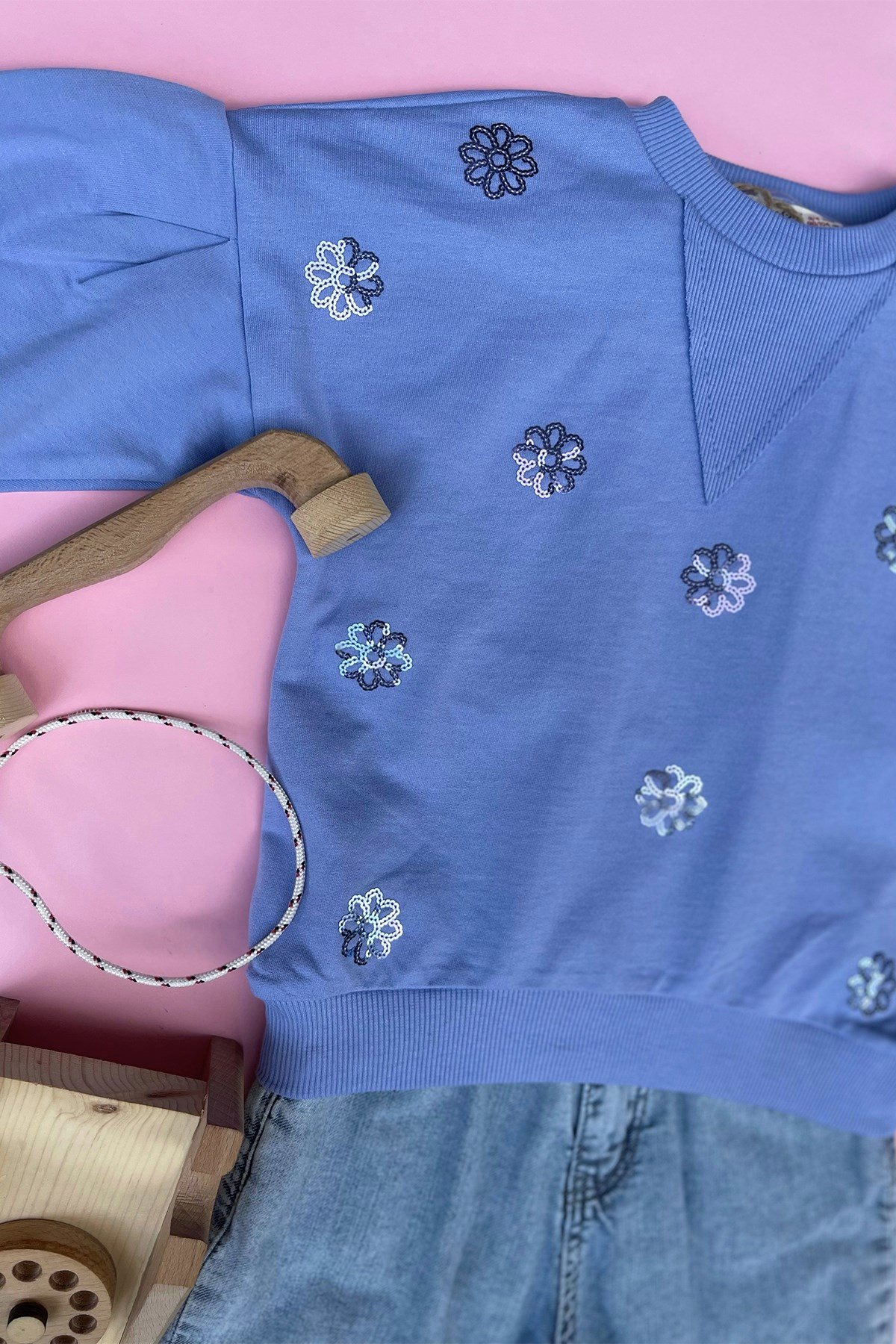 Kids Lila Pul Nakışlı Sweatshirt