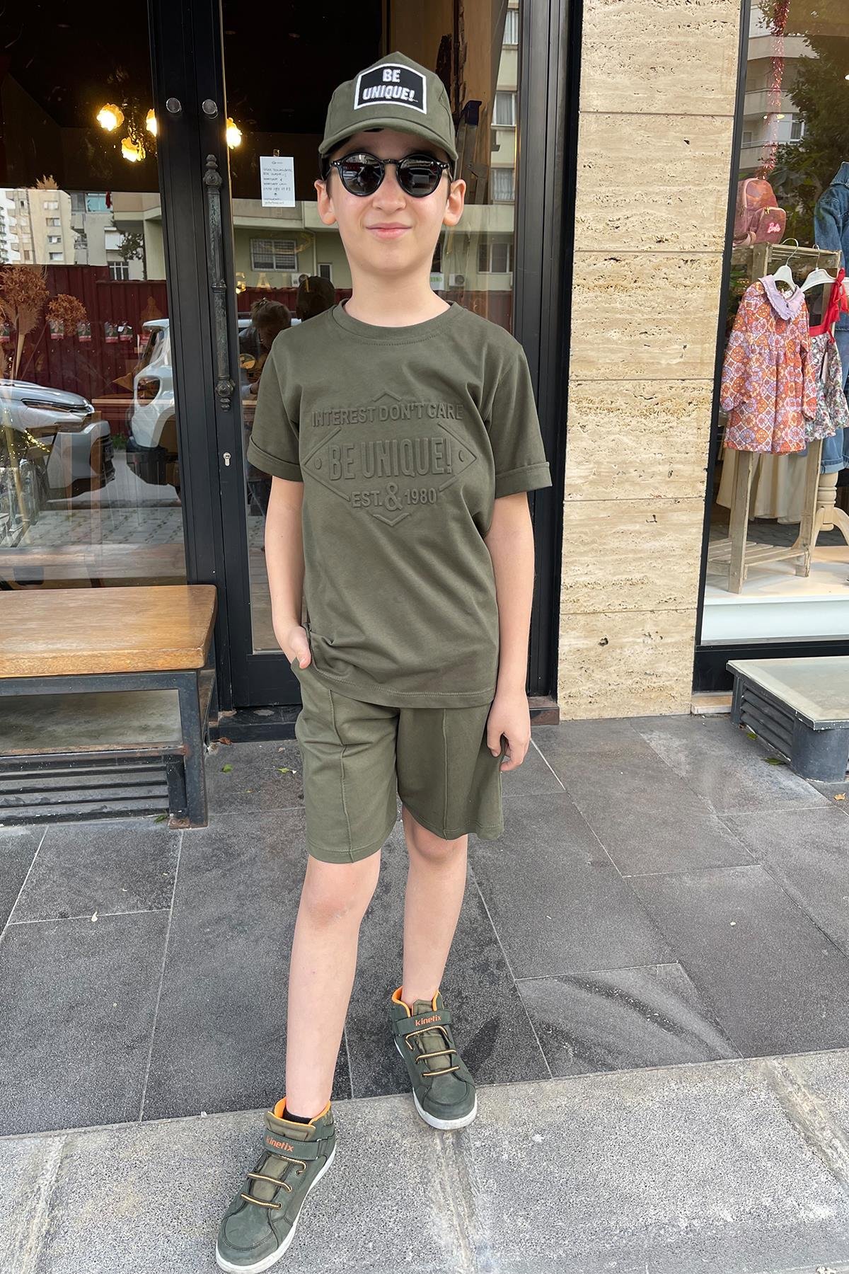 Kids Önü Kabartmalı Şapkalı Takım