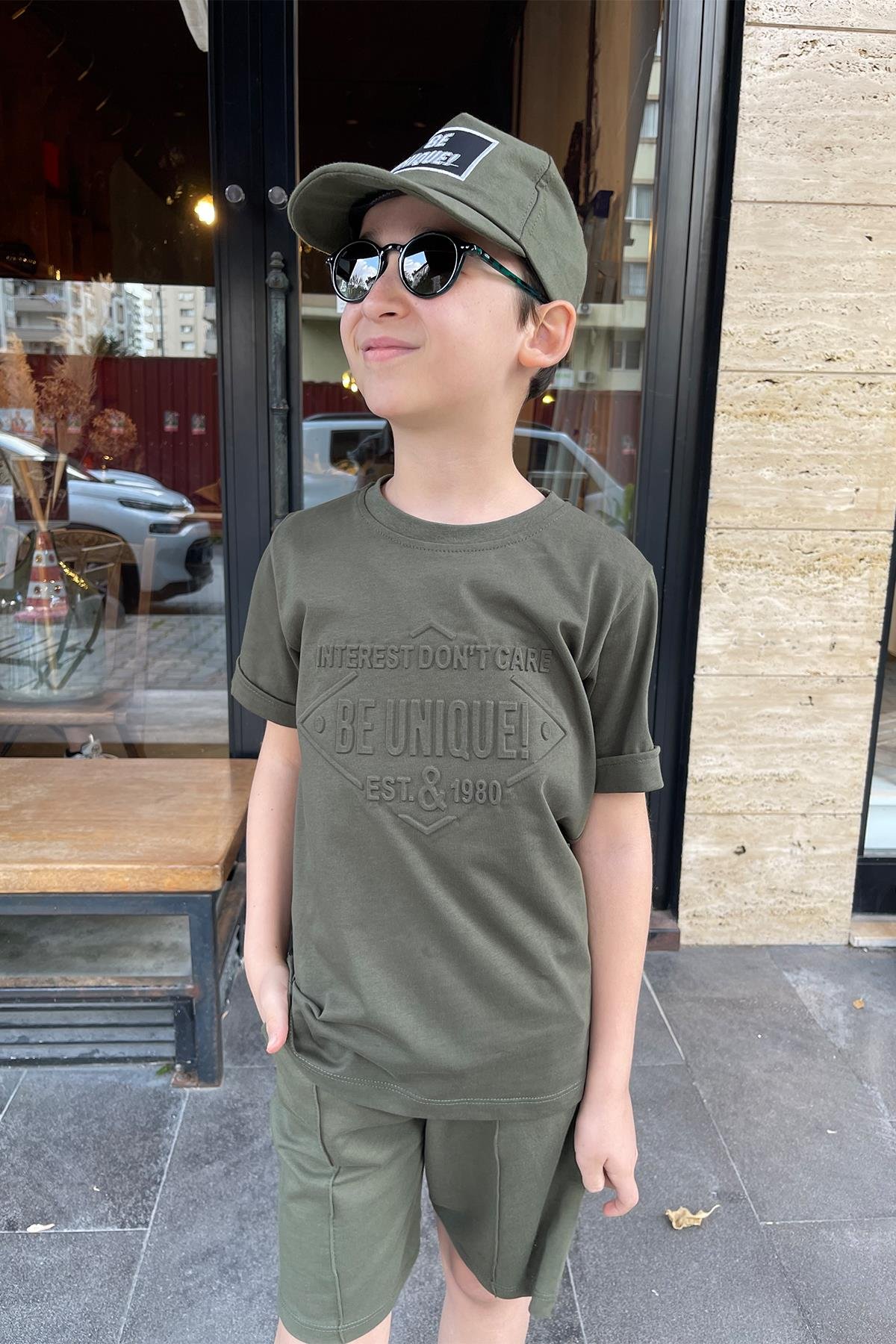 Kids Önü Kabartmalı Şapkalı Takım