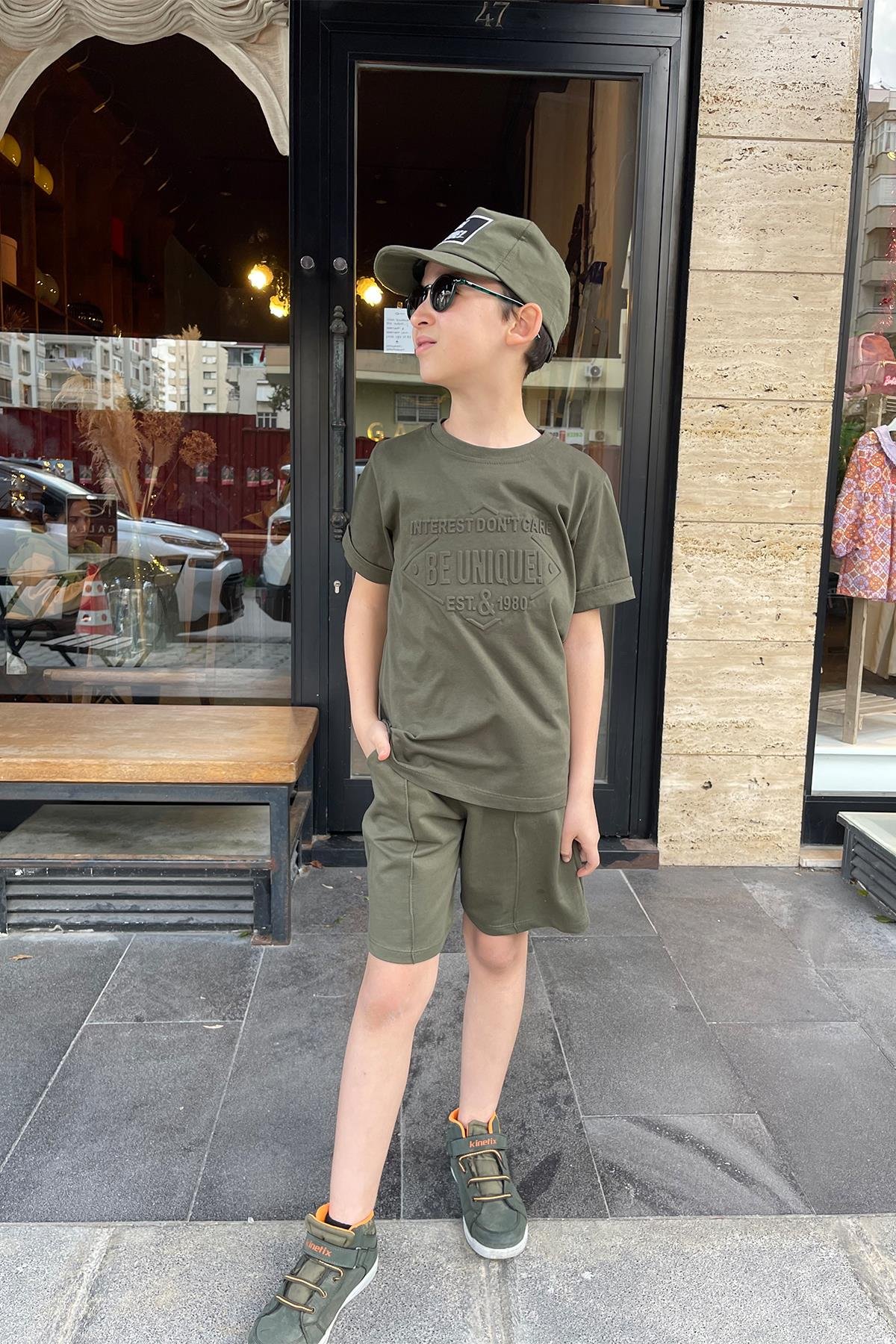 Kids Önü Kabartmalı Şapkalı Takım